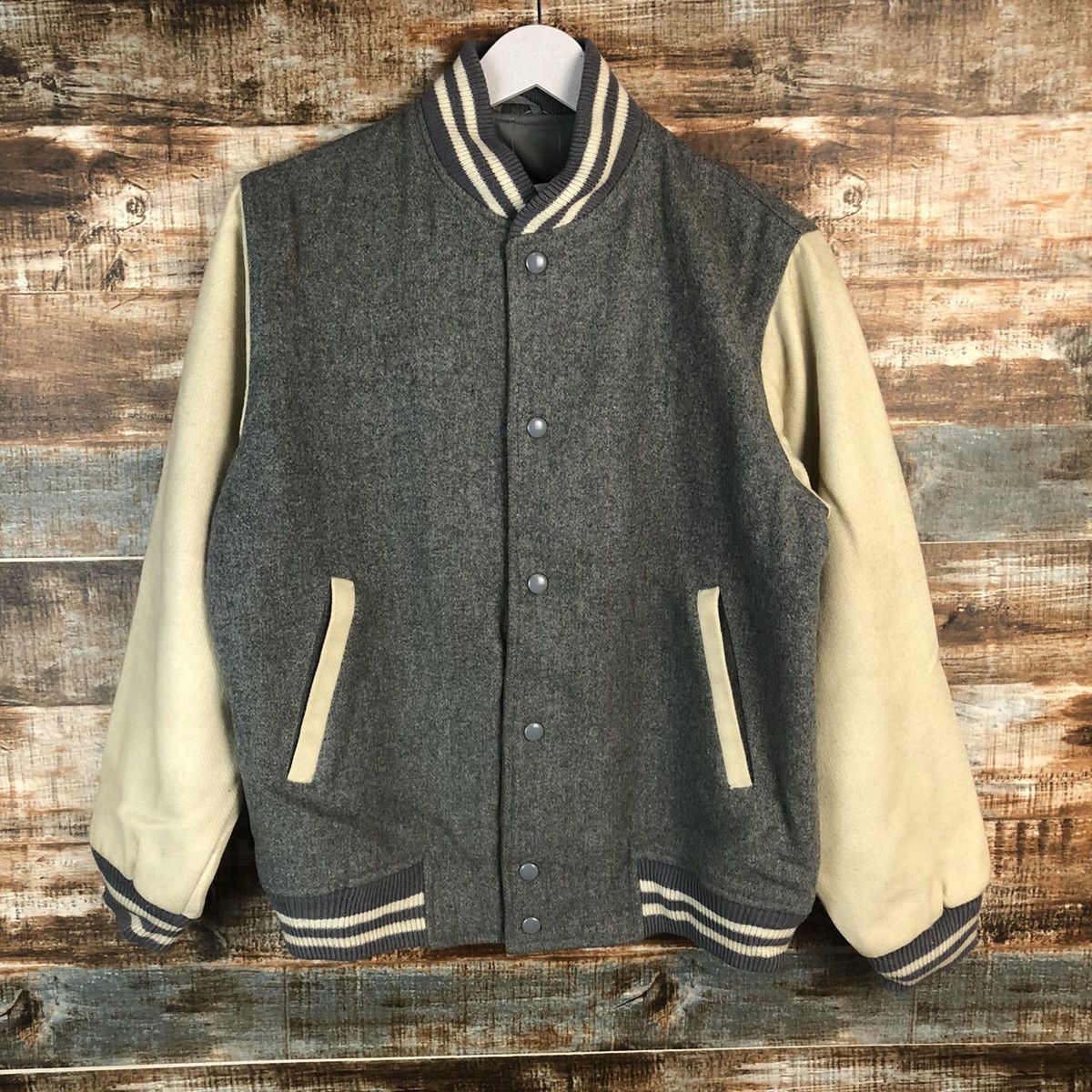 Japanese Brand Ueno Iryo Inc made in japan Grey Varsity Jacket #A1299 Size US M / EU 48-50 / 2 - 3 Thumbnail