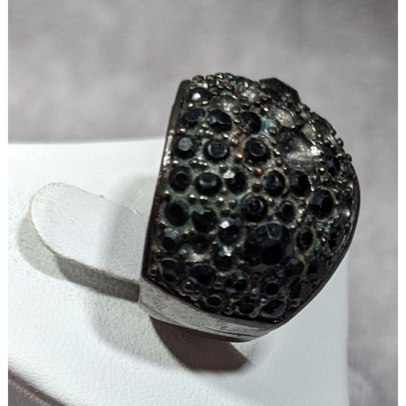 Other Chunky Black And Silver Dome Rhinestone Dome Ring Size 8 1/4 Size ONE SIZE - 6 Thumbnail