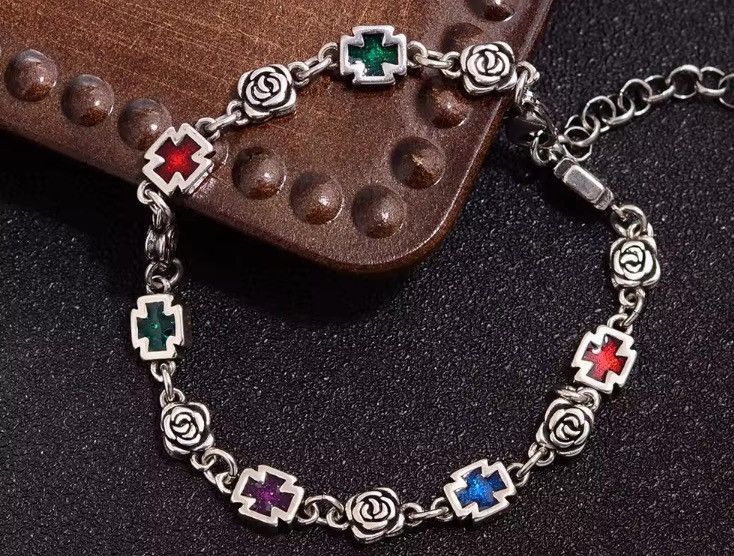 Jewelry Sweet Rose Flower Cross Shiny Colorful Crystal Bracelet Size ONE SIZE - 2 Thumbnail