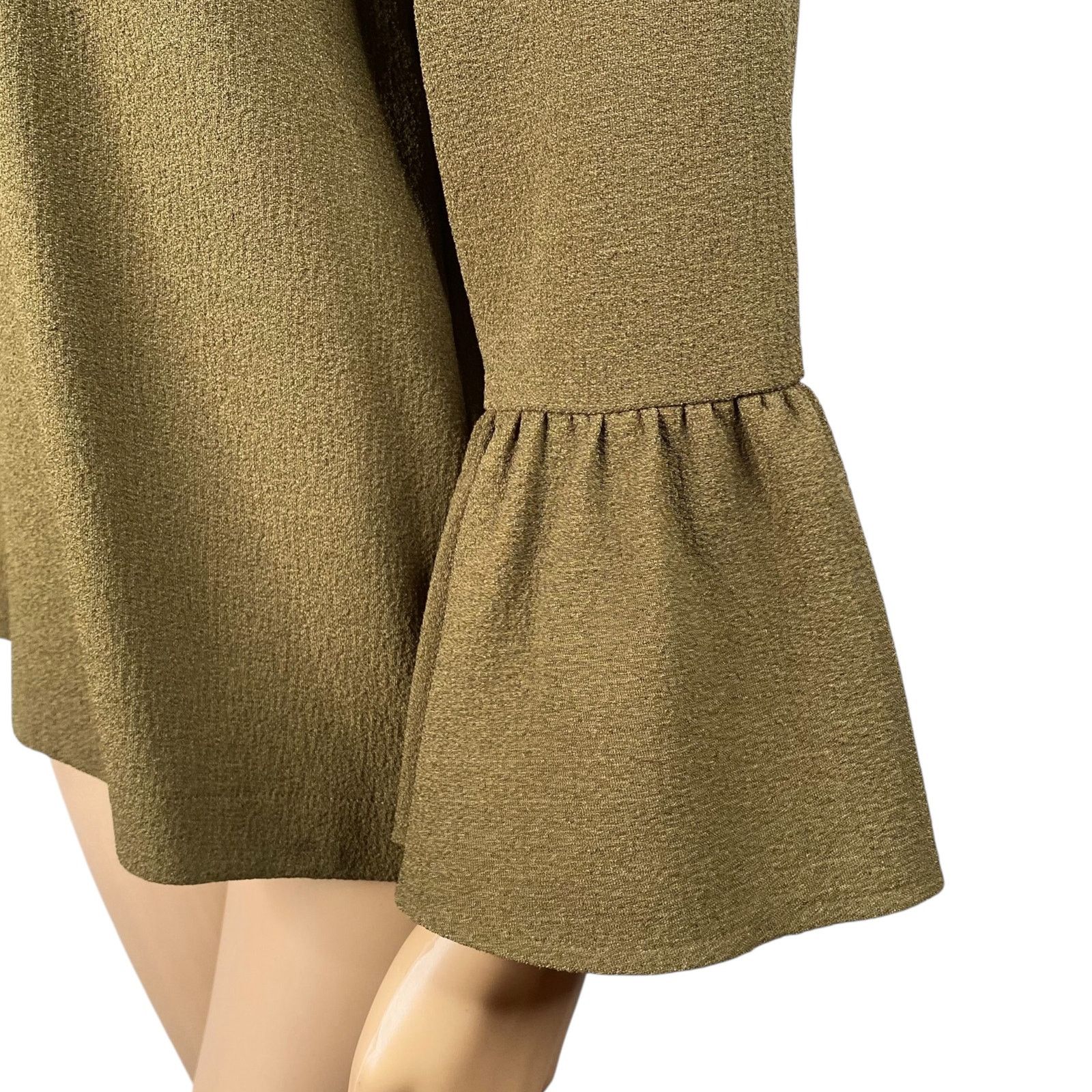 Ganni Ganni Clark Olive Green Crepe Bell Sleeve Crew Neck Top SZ S Size S / US 4 / IT 40 - 4 Thumbnail