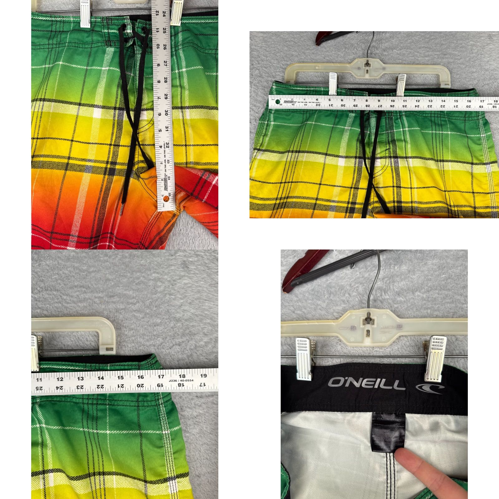 O'Neill VINTAGE: No (not vintage) — O'Neill Swim Trunks Mens 35 Red Green Stripe Board Shorts Polyester 35x11 Size US 35 - 8 Thumbnail