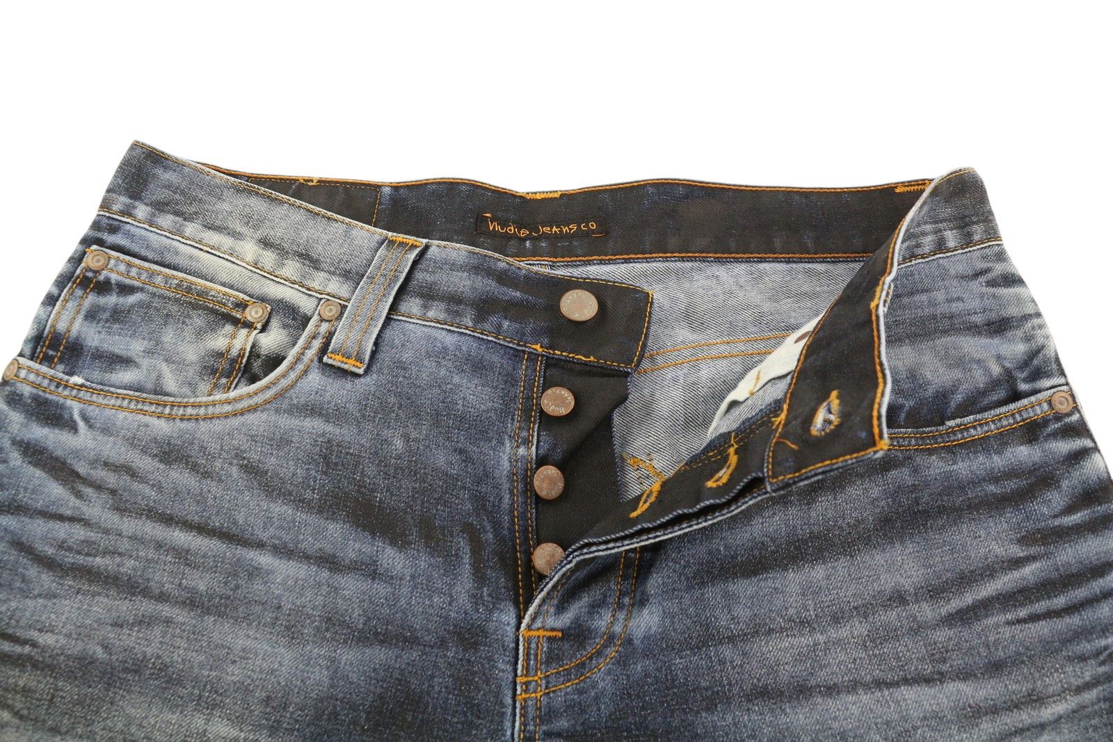 Nudie Jeans GRIM TIM W33 Washed Denim Blue Button Fly Shorts 83838 Size US 33 - 3 Thumbnail