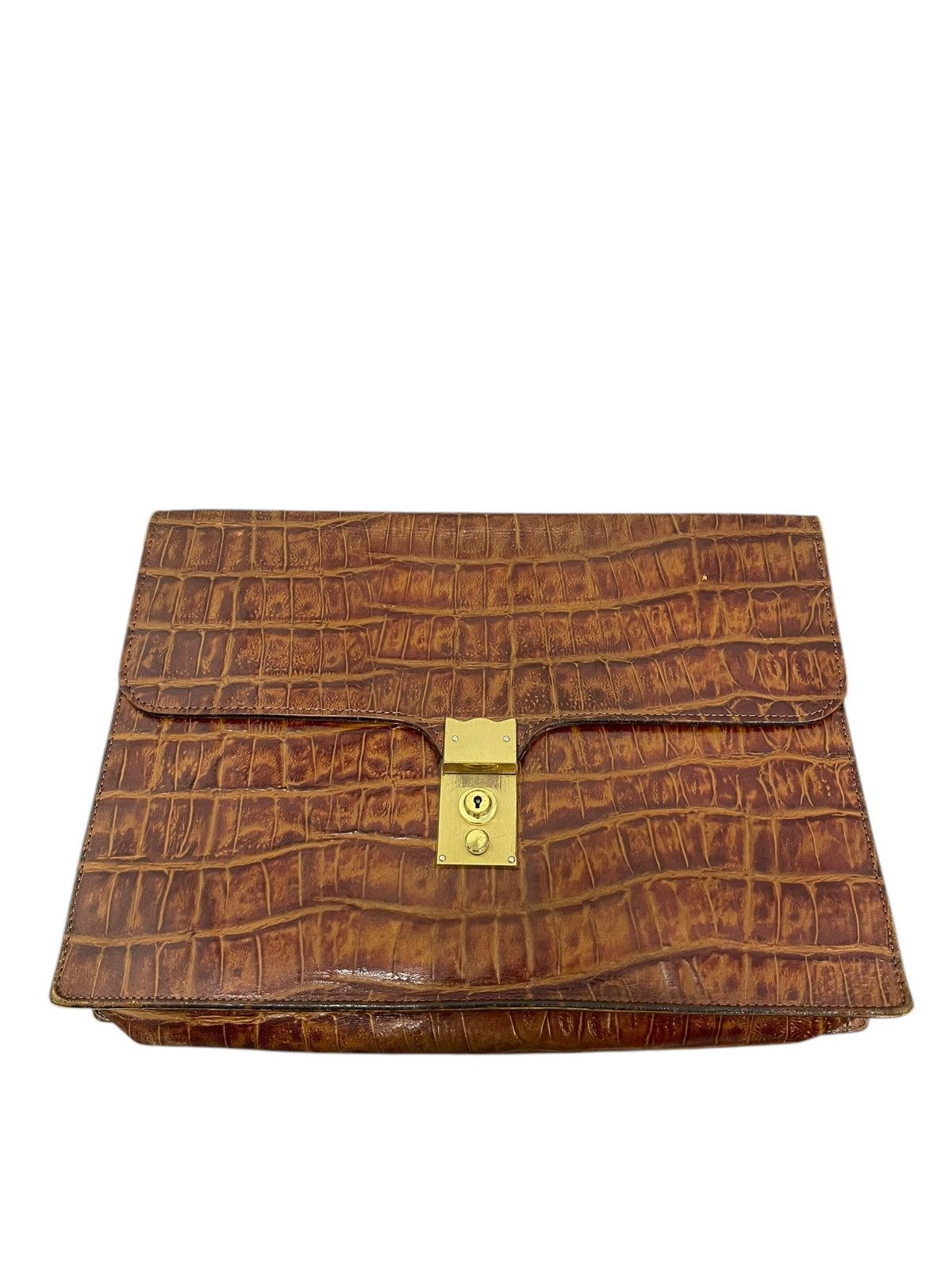Genuine Leather Crocodile Embossed Vtg Bozzetto Italy Large Clutch Bag 1🟩3 Size ONE SIZE - 5 Thumbnail