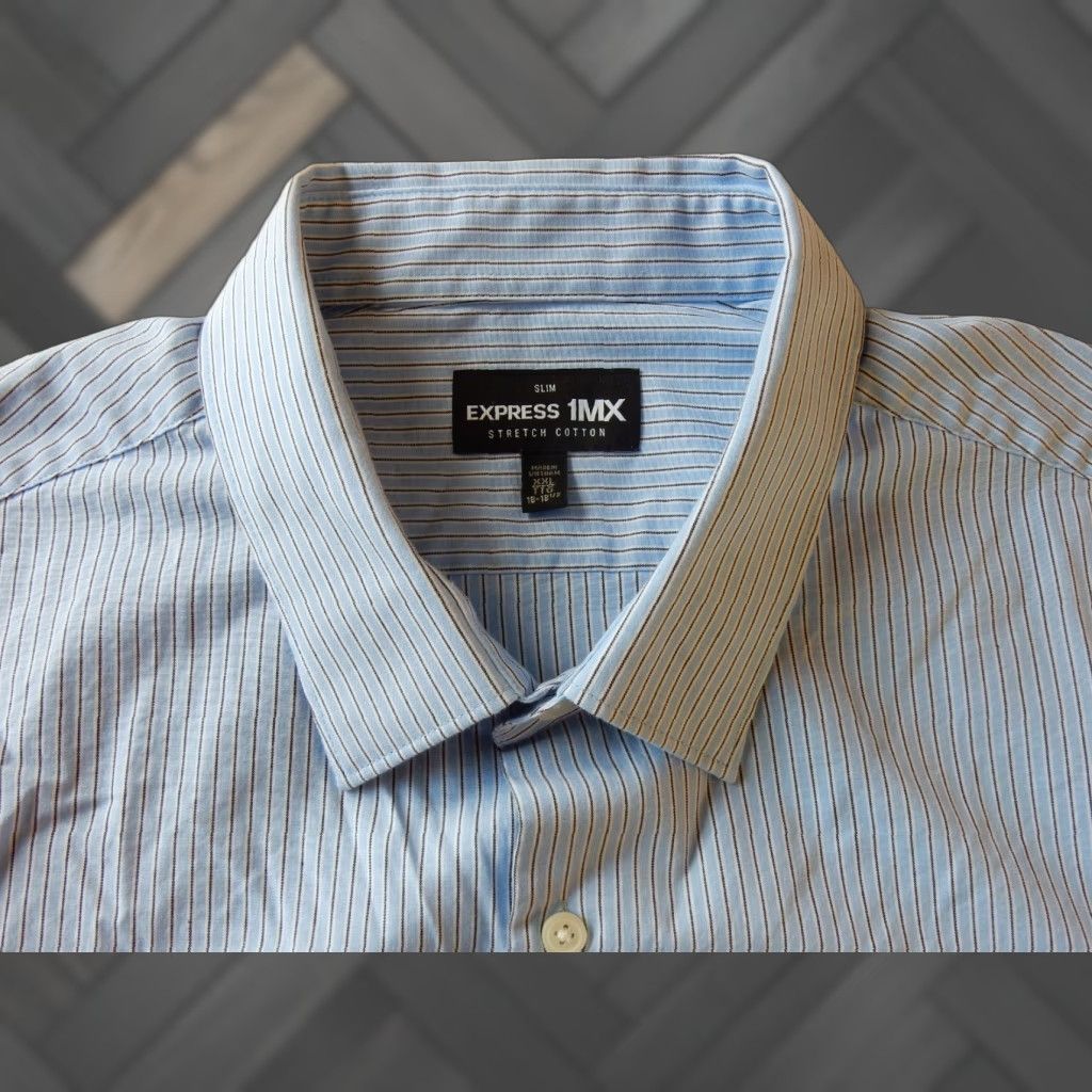 Express VINTAGE Express Men's Long Sleeve Button-Up Shirt Size XXL Blue Striped Cotton Size US XXL / EU 58 / 5 - 1 Thumbnail