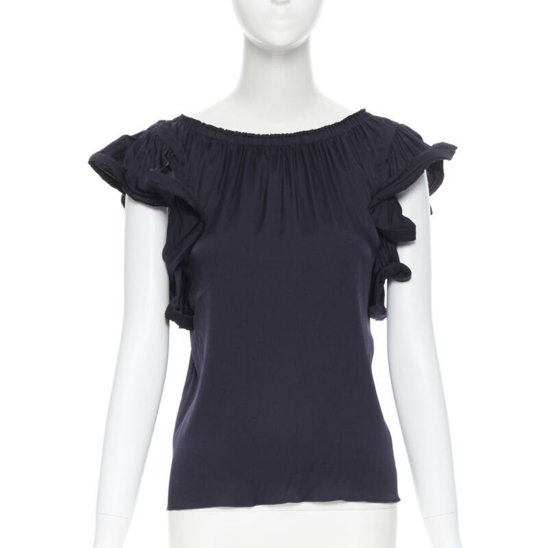 Lanvin LANVIN ALBER ELBAZ 2008 stretch silk elasticated neck ruffle sleeve top FR34 XS Size XS / US 0-2 / IT 36-38 - 1 Thumbnail