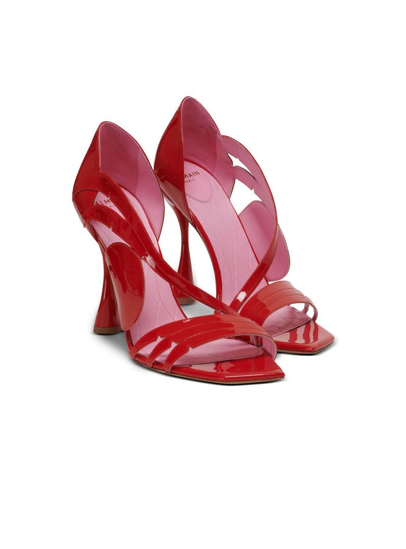 Balmain o1s1wg111225 Eden 95mm Patent Leather Sandals in Red Size US 10 / IT 40 - 2 Thumbnail