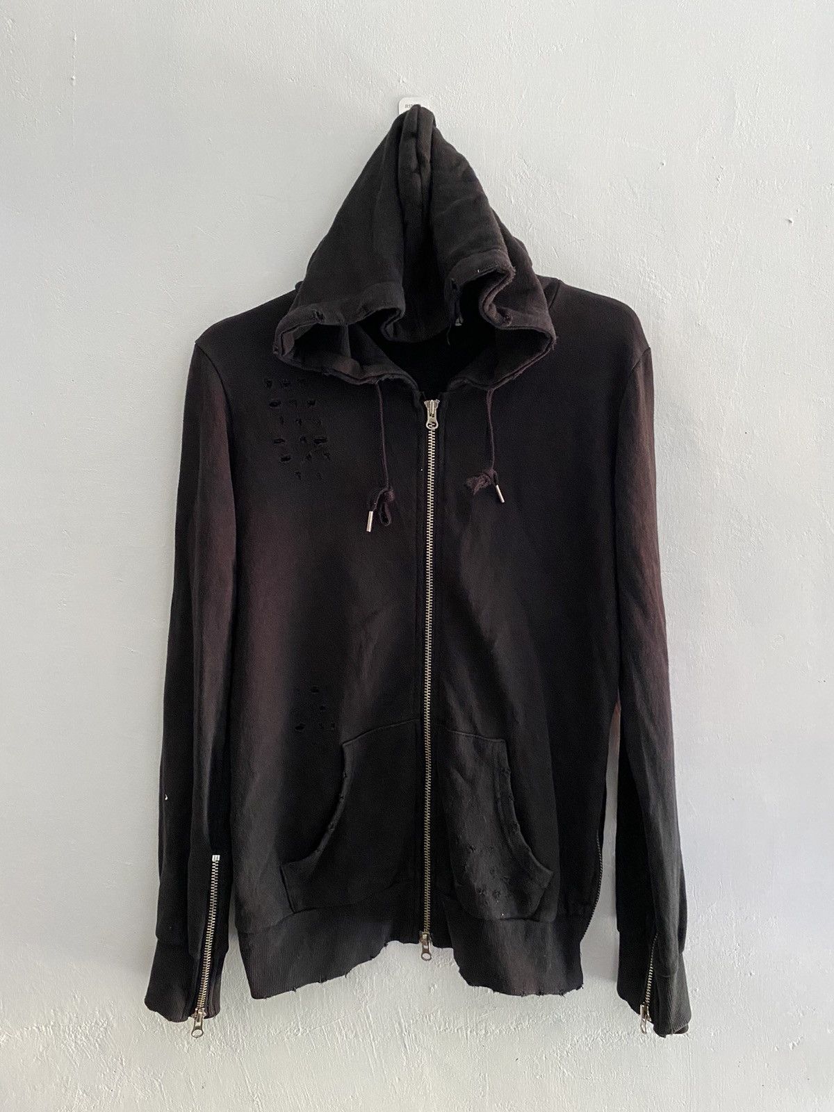 Japanese unknwn distressed multi zip hoodie