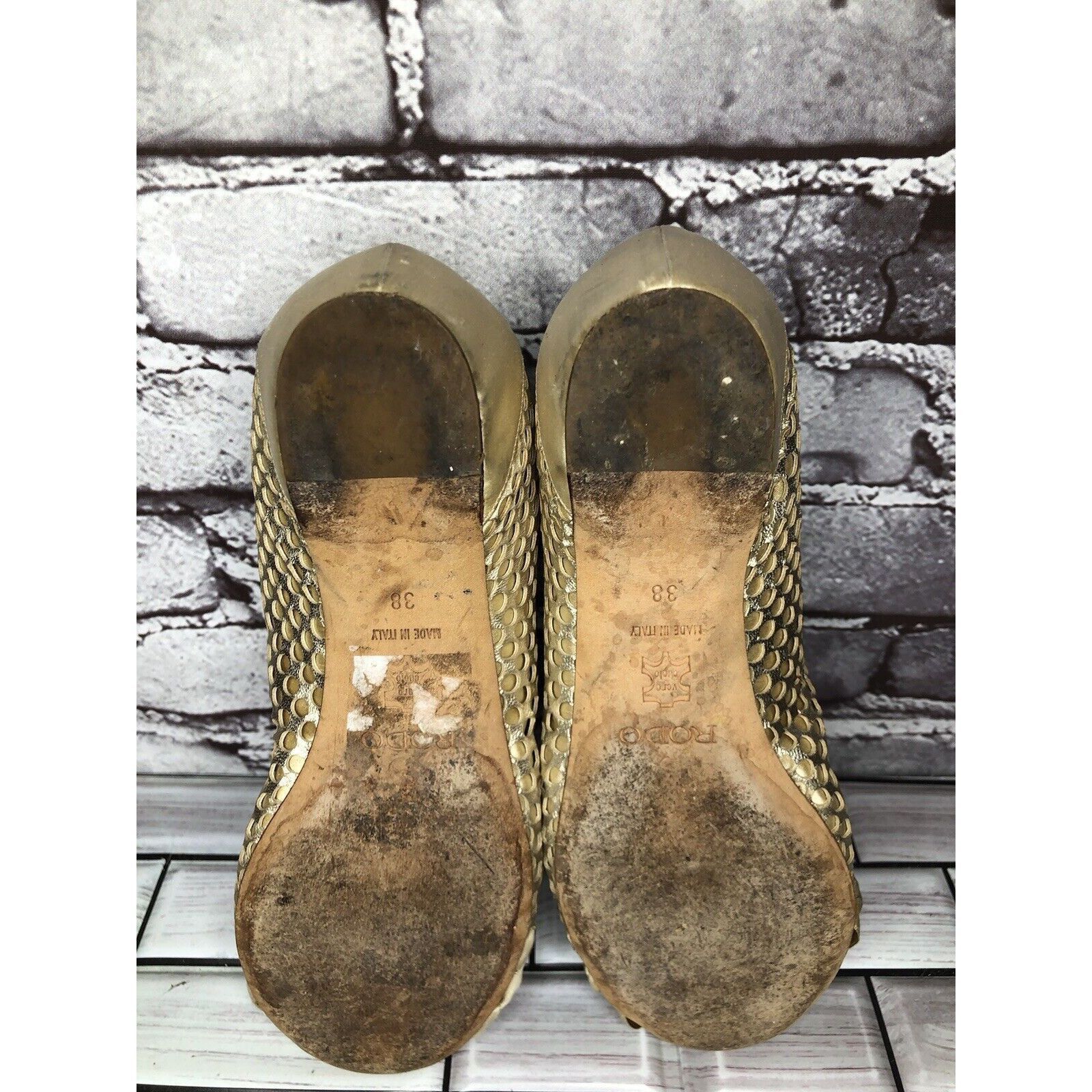 Other Rodo Beige Gold Silk Gem Rhinestone Low Pump Ballet Flats Wo Size US 7.5 / IT 37.5 - 13 Thumbnail