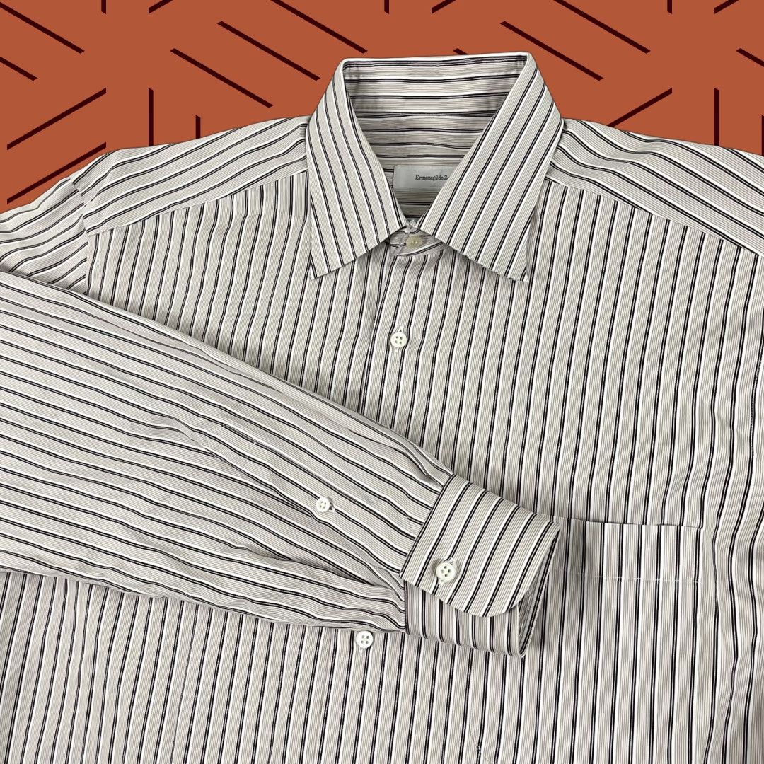 Ermenegildo Zegna Ermenegildo Zegna Dress Shirt Mens Large 16 Muted Pink Striped Long Sleeve Button Up Size 42R - 1 Thumbnail