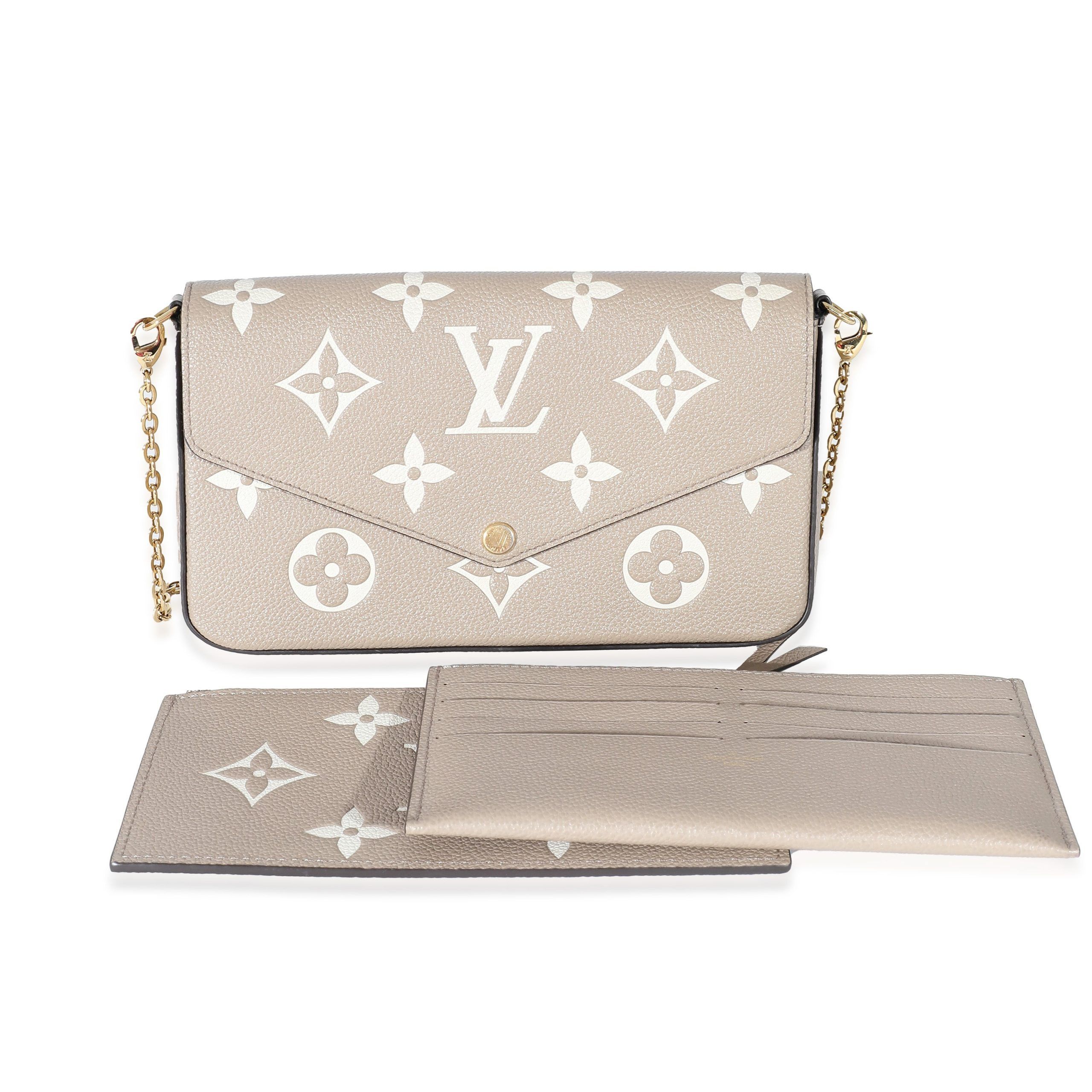 image of Louis Vuitton Tourterelle Creme Empreinte Giant Monogram Félicie Pochette in Beige, Women's