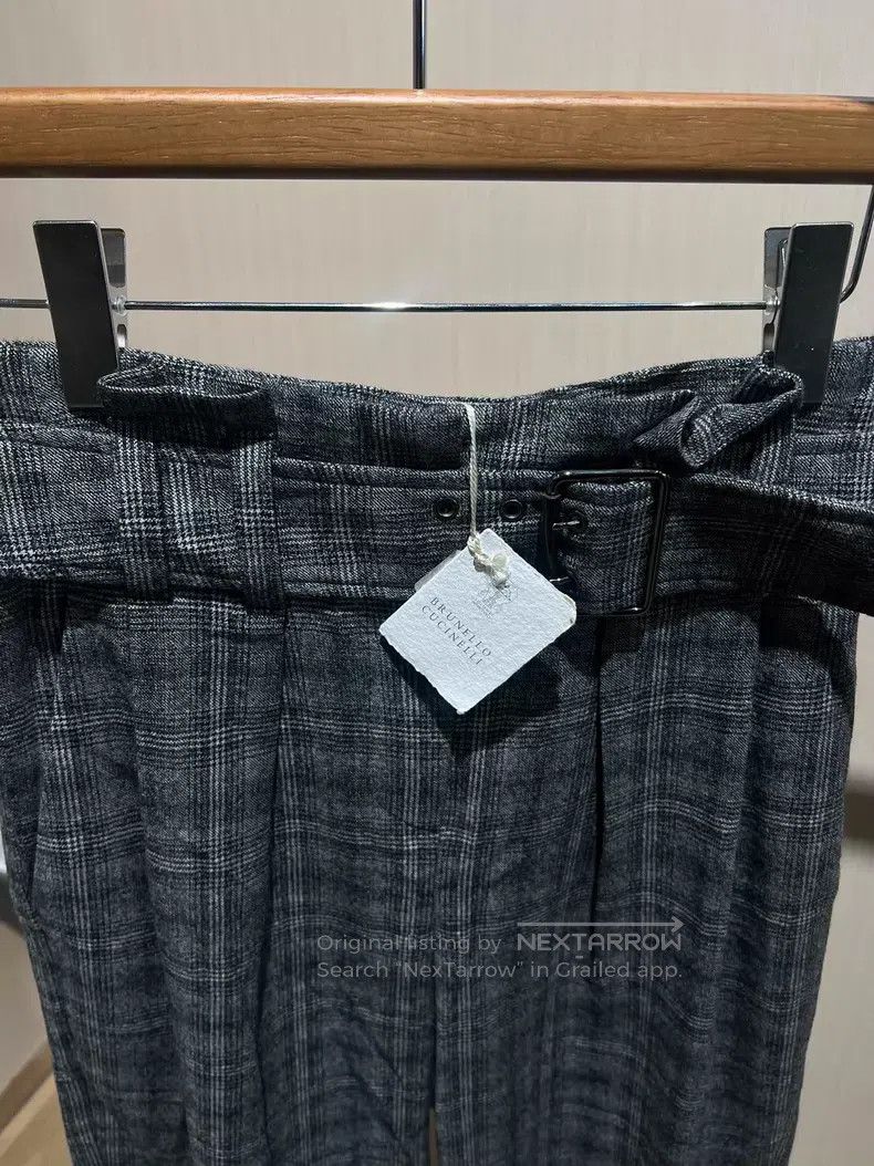 Brunello Cucinelli Brunello Cucinelli Gray Checkered Wool Trousers Size 25" / US 0 / IT 36 - 2 Thumbnail