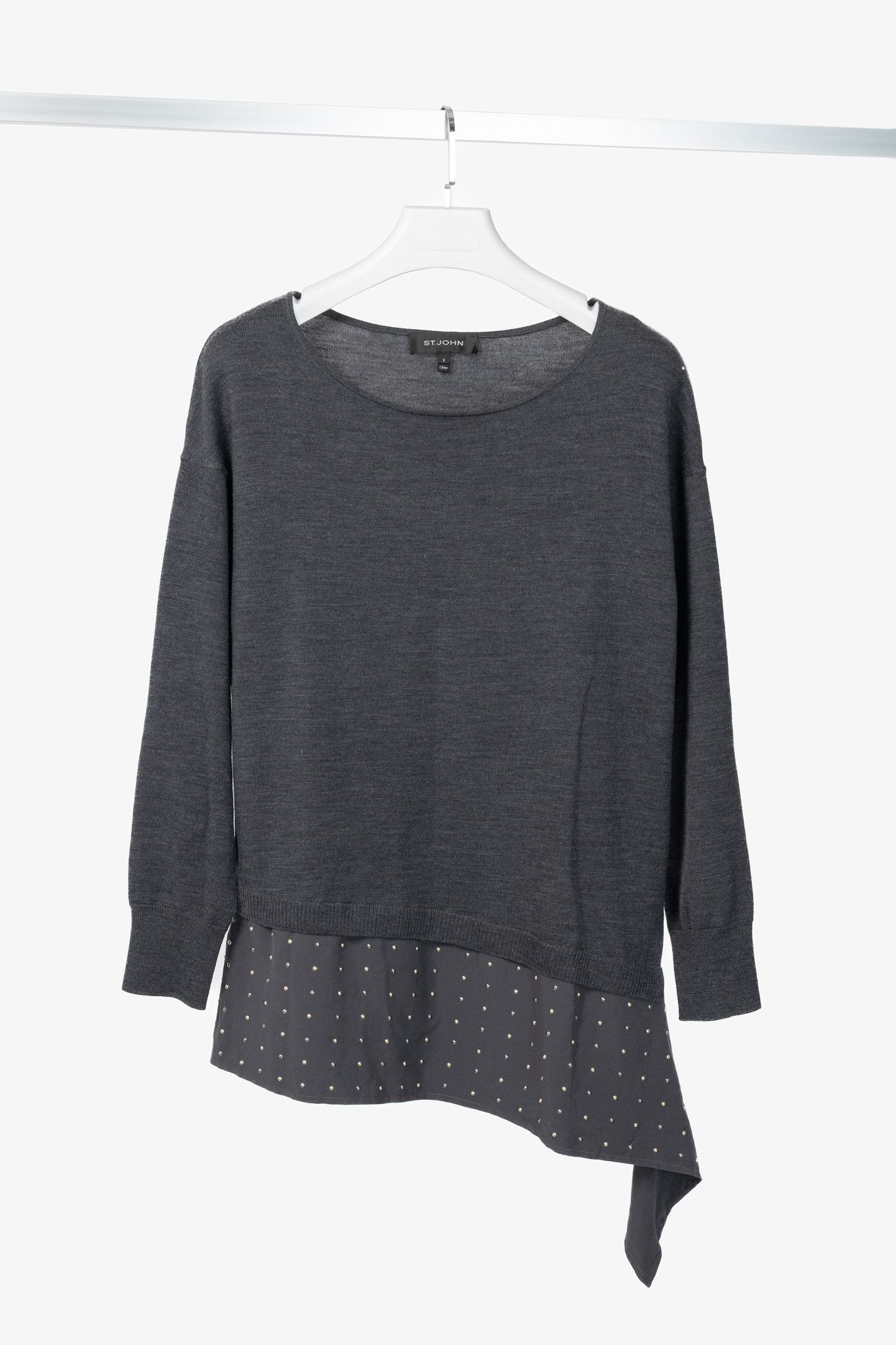 St. John St. John R18 Grey Wool Asymmetrical Studded-Hem Sweater Size S / US 4 / IT 40 - 1 Thumbnail