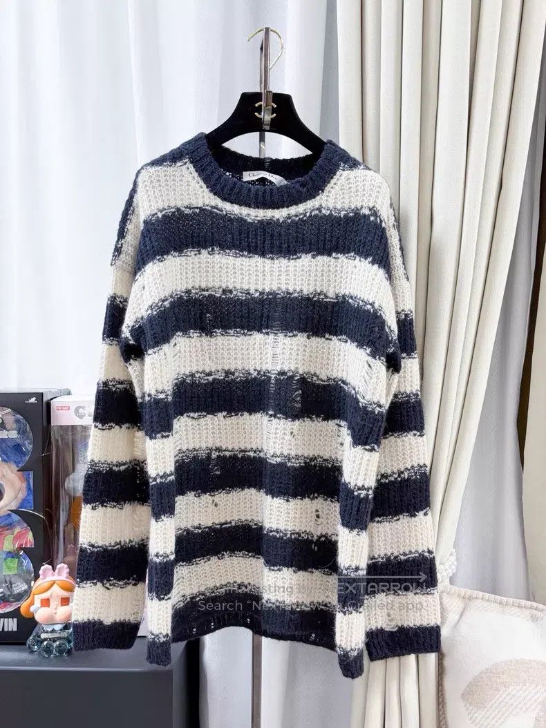 Dior Dior Striped hole design long-sleeved knitted sweater Size S / US 4 / IT 40 - 1 Thumbnail