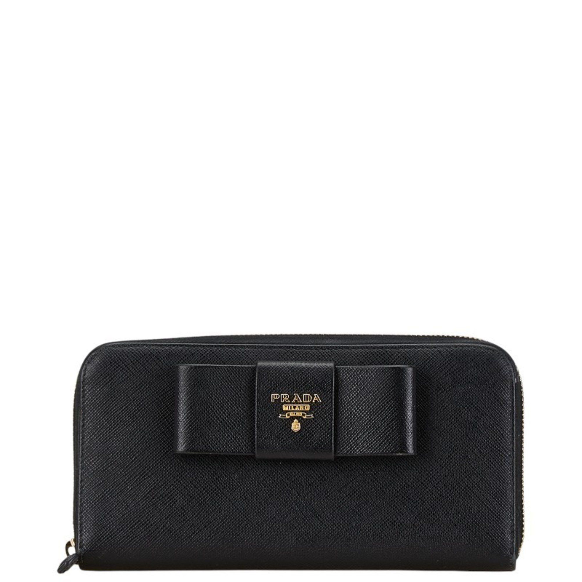 Prada Prada Ribbon Round Long Wallet 1ML506 Black Saffiano Women's PRADA Size ONE SIZE - 1 Thumbnail