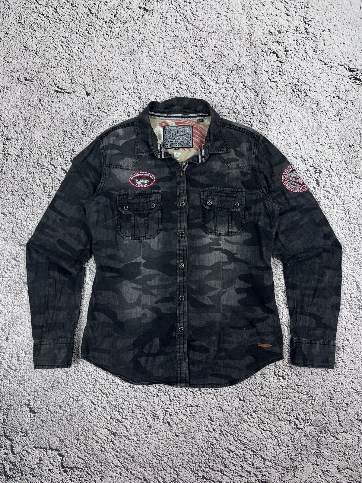 Affliction Vintage Affliction Camo Patch Lace up Shirt Japanese Gothic Size M / US 6-8 / IT 42-44 - 2 Thumbnail