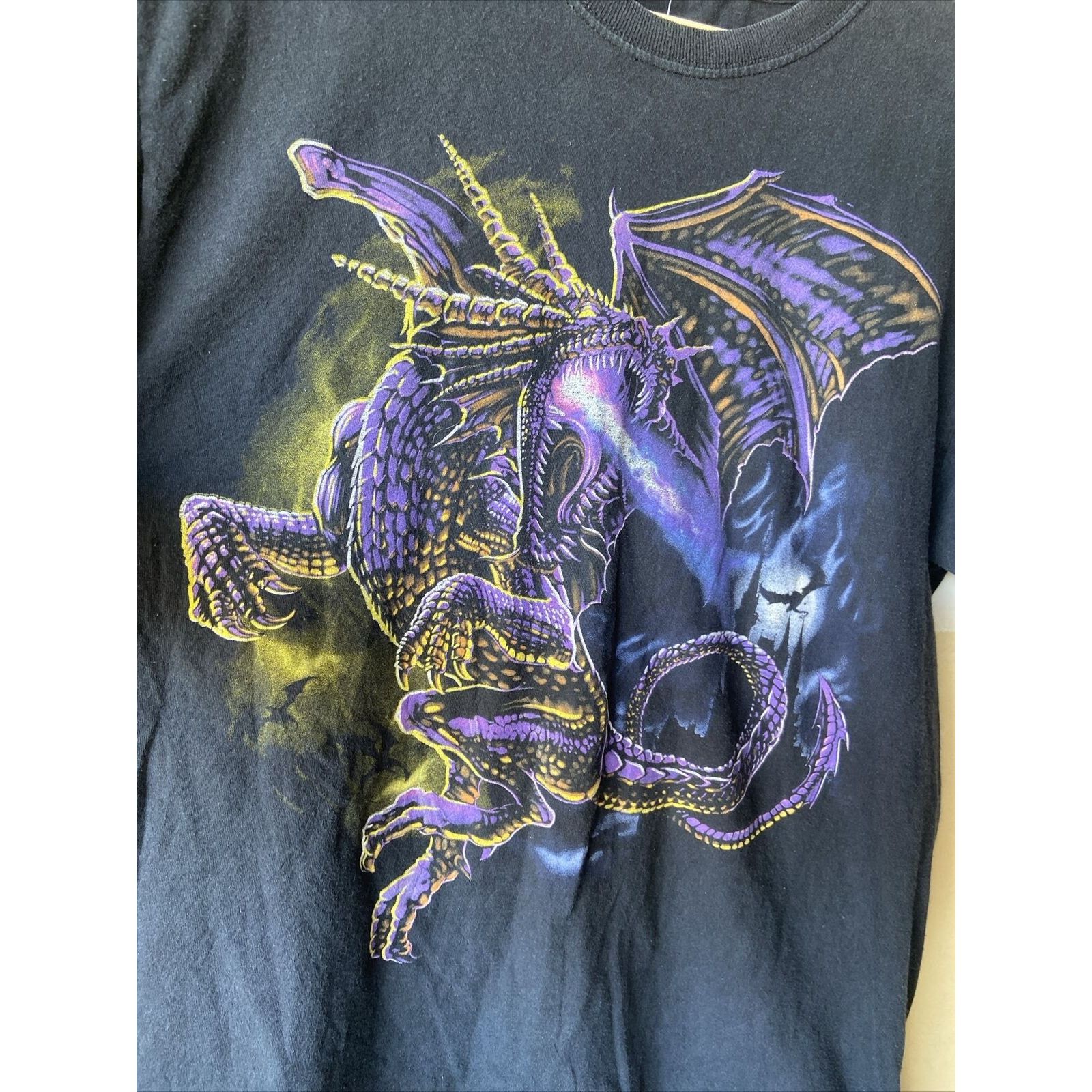 Fruit Of The Loom Purple Dragon Short Sleeve Black T-shirt Size Medium Size US M / EU 48-50 / 2 - 3 Thumbnail