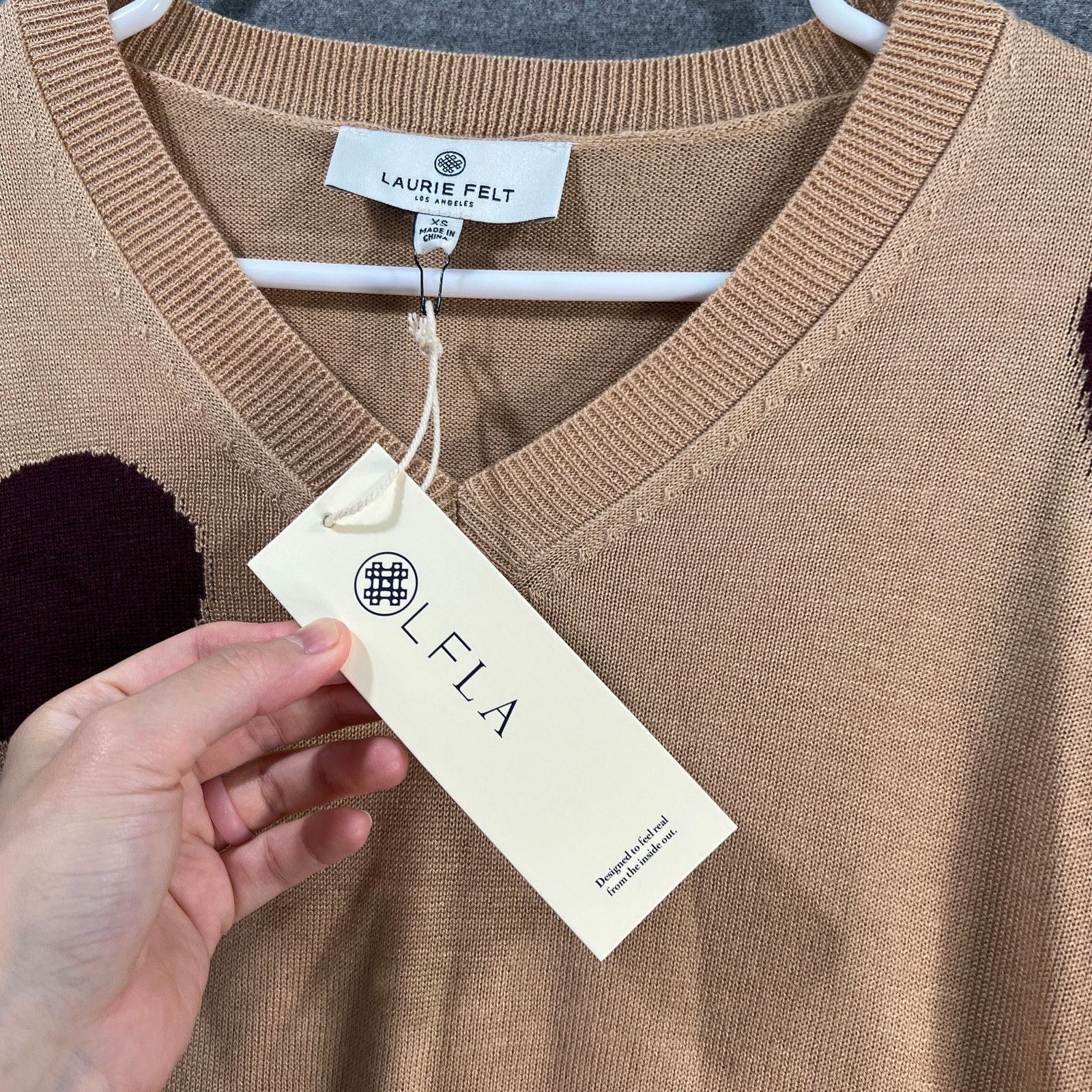 Other Laurie Felt Cashmere Blend Intarsia V-Neck Sweater Sand Size XS / US 0-2 / IT 36-38 - 7 Thumbnail