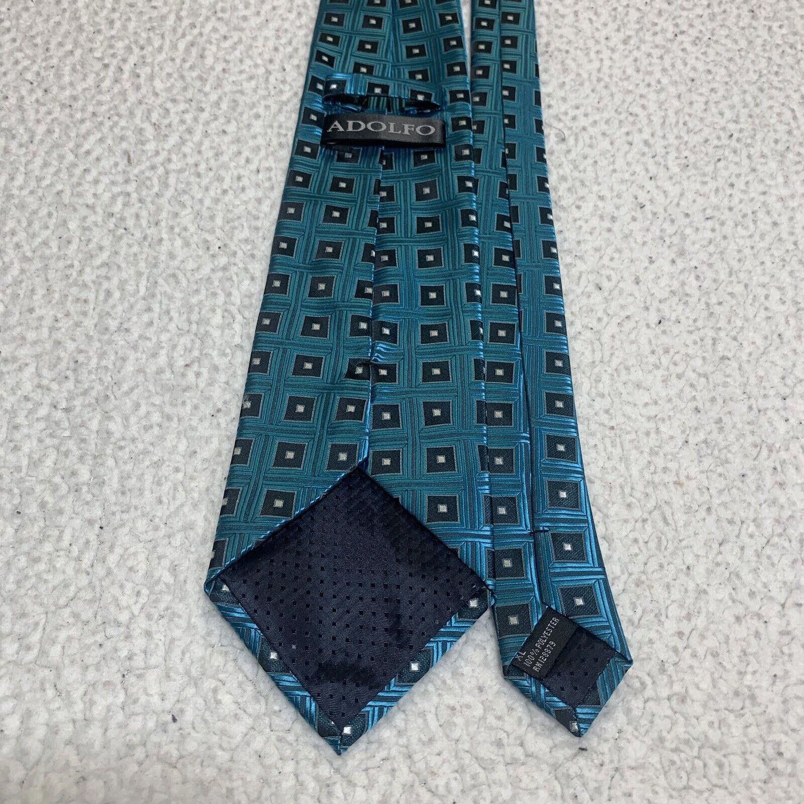 Adolfo Dominguez Adolfo Men's Formal Tie Classic Size Turquoise and Black Size ONE SIZE - 5 Thumbnail