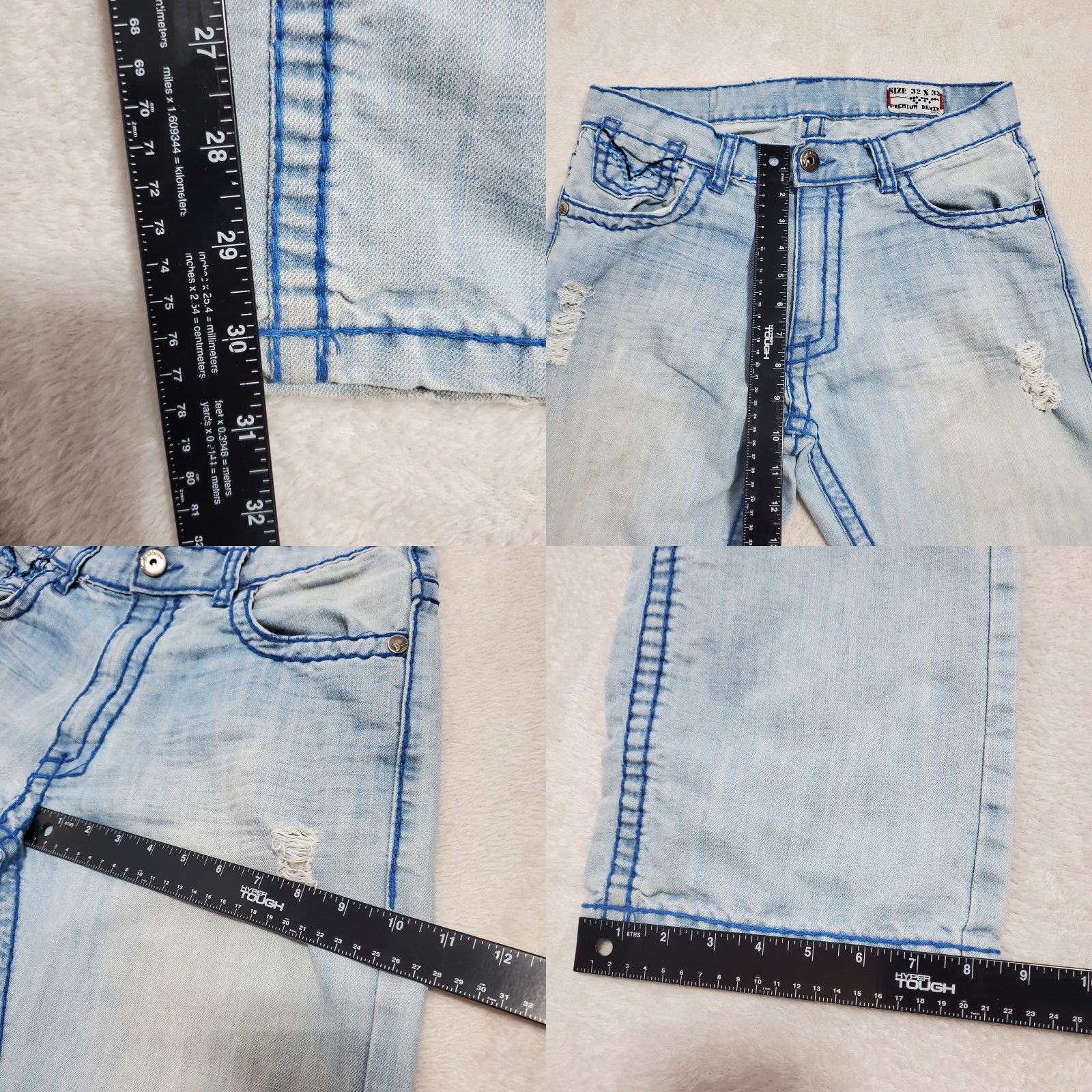 Denime VINTAGE Doceda Premium Denim Jeans Men 32x33 Blue Light Wash Straight Distressed Stained Embroidered Pockets 90s Y2K Men Jeans Size US 32 / EU 48 - 8 Thumbnail
