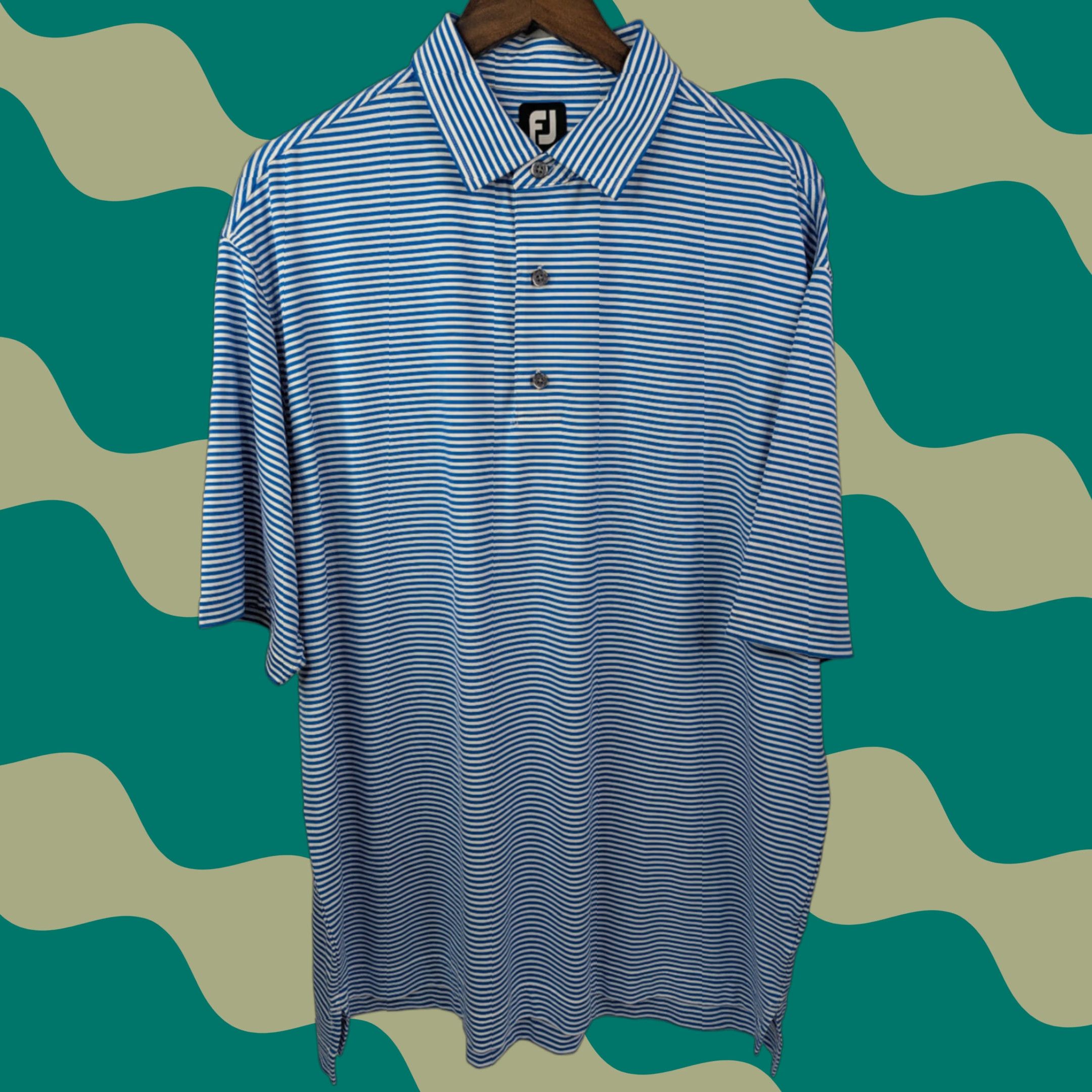 Footjoy FootJoy Polo Shirt Mens 2XL Striped Blue Short Sleeve Button Collared Knit Polyester Spandex Golf Activewear Casual Workwear Shirt Clothing Size US XXL / EU 58 / 5 - 1 Thumbnail