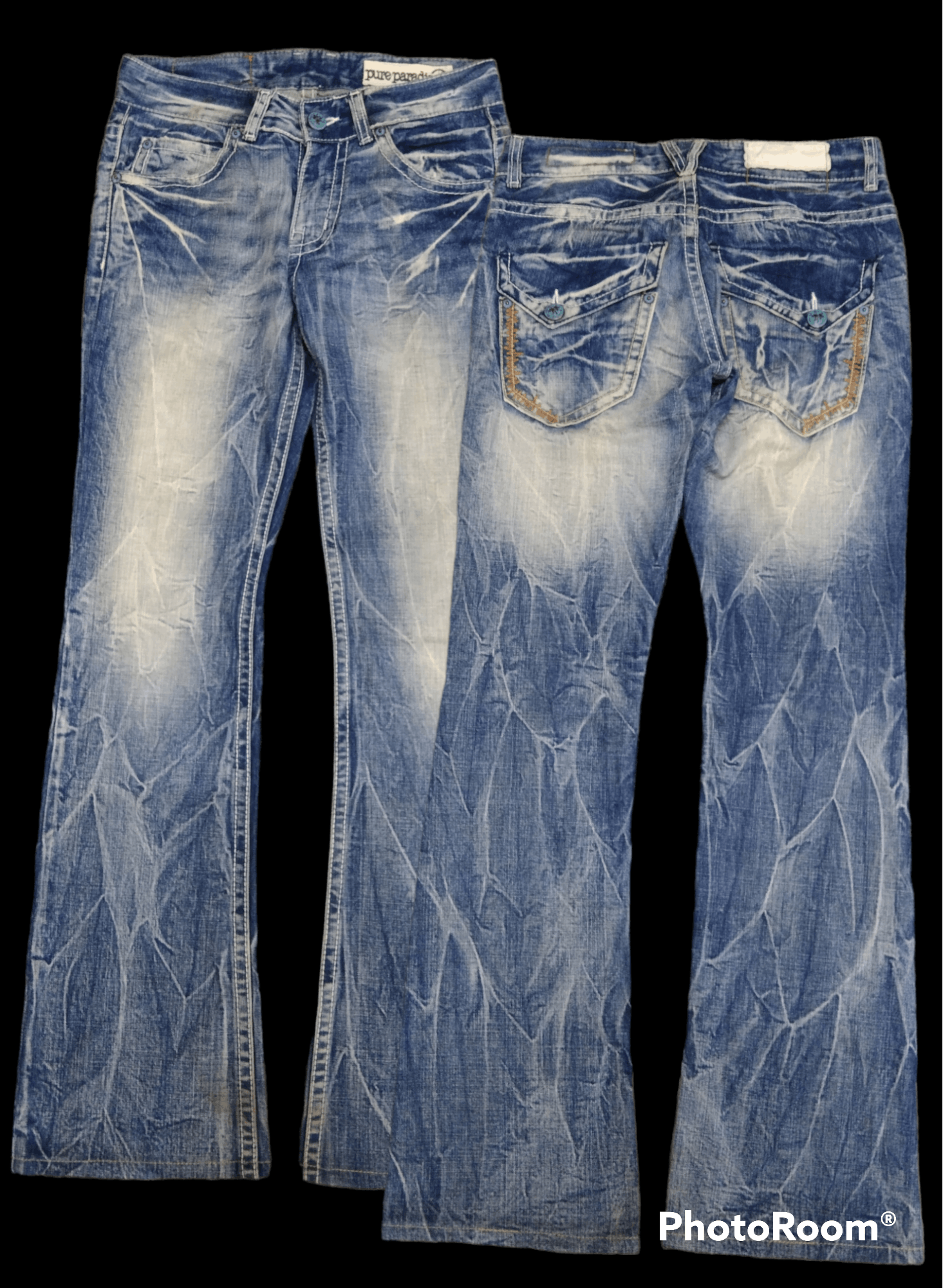 image of Distressed Denim x Hysteric Glamour Flare Sick Pure Peradise Denim Pants in Blue Distressed (Size 2