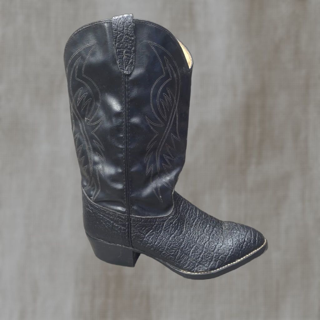 Crocs Vintage Bronco Cowboy Boots Mens 13Ee Black Faux Croc Leather Western Mid-Calf Block Heel Shoes, Women's (Size 12)