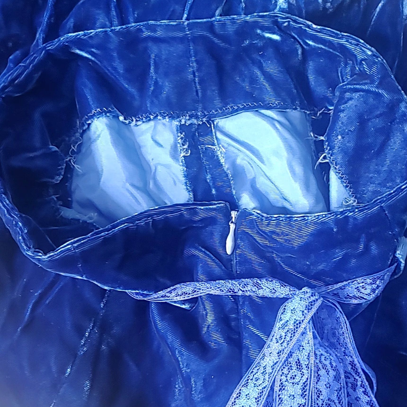Velvet VINTAGE 1970s Skirt XS Handmade Blue Velvet Maxi Zip Ribbon Belt Long 27" Size 26" / US 2 / IT 38 - 7 Thumbnail