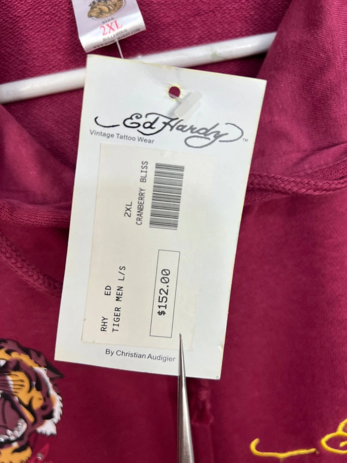 Ed Hardy Ed Hardy New Vintage Tiger Patch Hoodie Cranberry Rare Hype Size US XXL / EU 58 / 5 - 7 Thumbnail