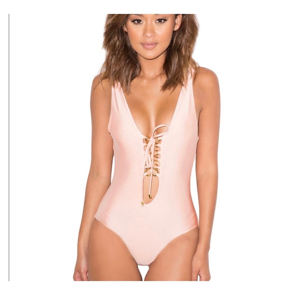 House of CB New House Of Cb Pacifica Peach One Piece Suit Sz S Size ONE SIZE - 1 Thumbnail