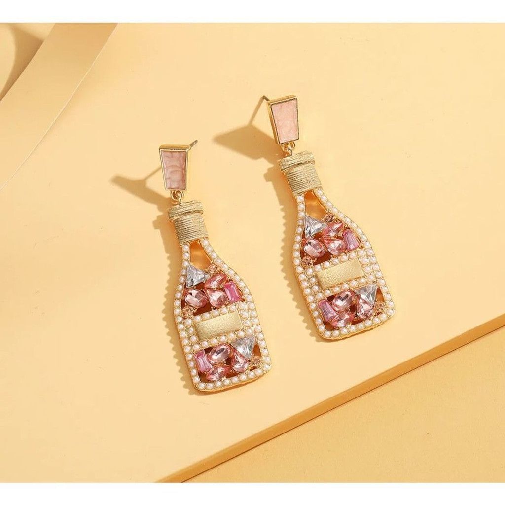 Betsey Johnson Enamel Crystal Pearl Bottle Eardrop Stud Dangle Earrings Size ONE SIZE - 1 Thumbnail