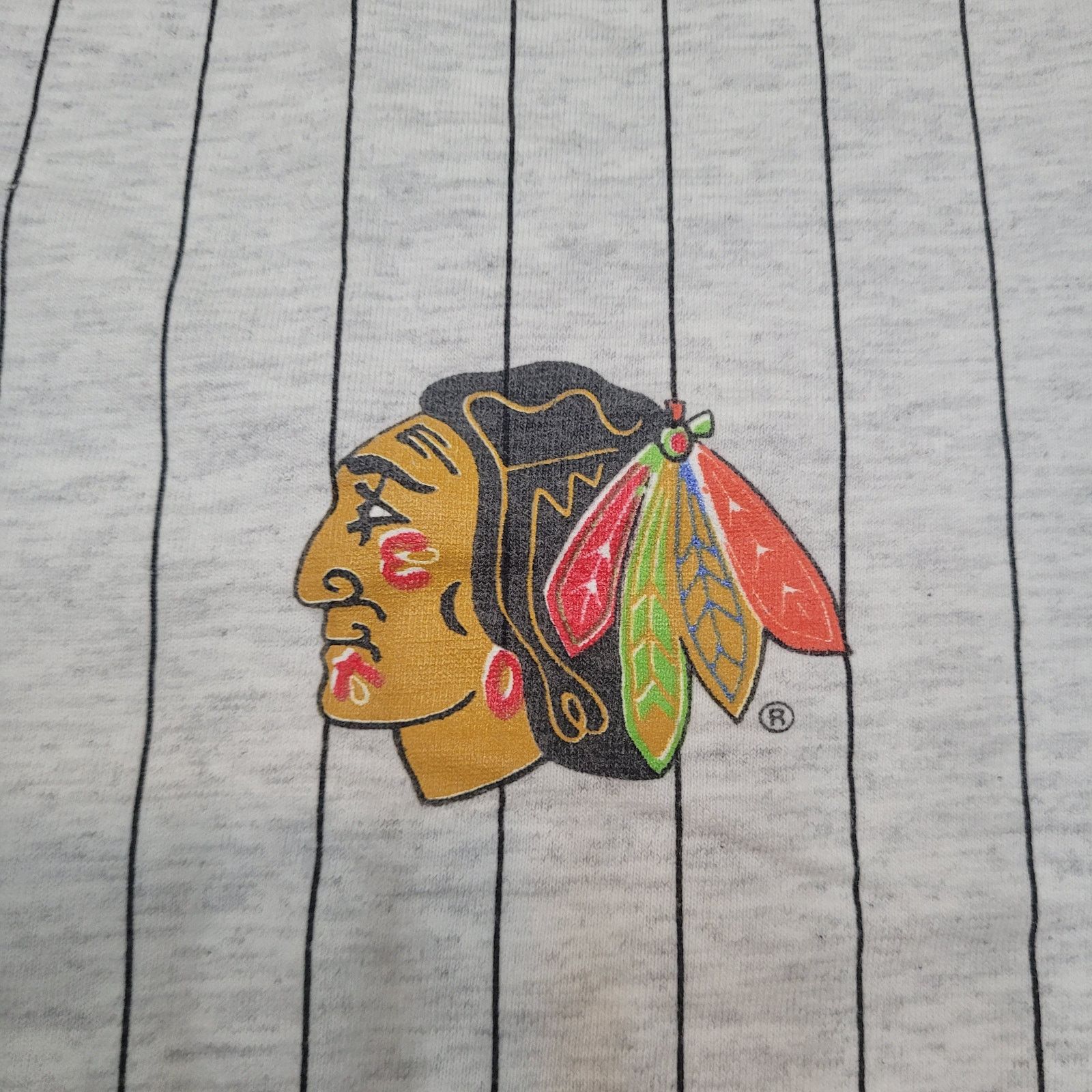 Salem Sportswear VTG 90s Chicago Blackhawks Pinstripe Button Up Jersey Tee L Size US L / EU 52-54 / 3 - 2 Thumbnail