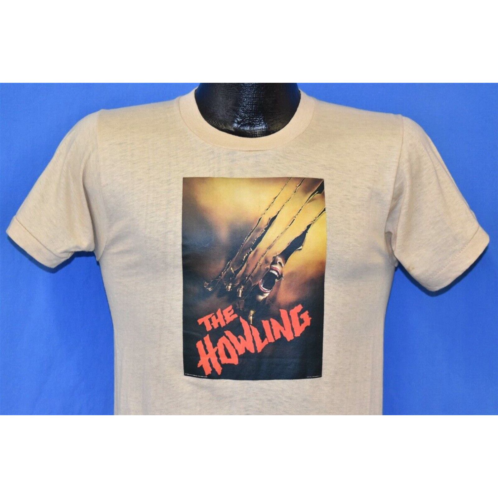 image of Vintage 80's The Howling Horror Movie Promo Poster 1981 Spooky Film T-Shirt S in White (Size Small)