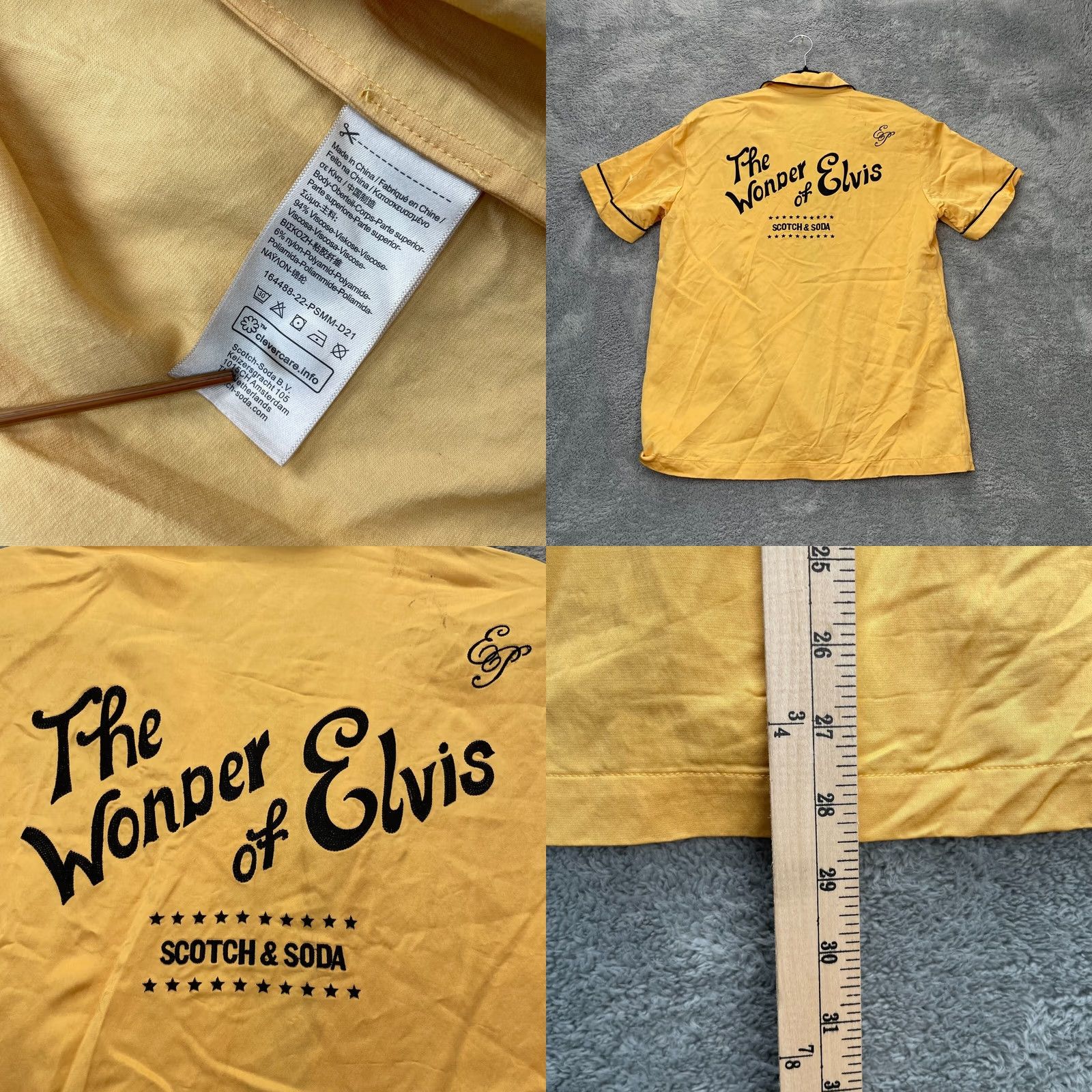Scotch & Soda Scotch And Soda Shirt Mens Medium Yellow Elvis Wonder Embroidered Satin Short Size US M / EU 48-50 / 2 - 8 Thumbnail
