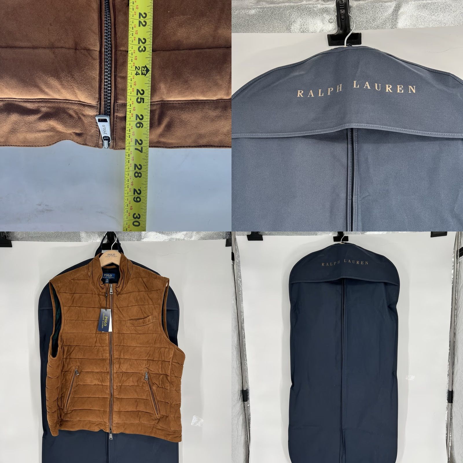 Polo Ralph Lauren VINTAGE Polo Ralph Lauren Vest 2XL Brown Quilted Suede Full Zip Pockets Stand-Up Collar Jacket/Coat Length Mid-Length Mens NWT 898 Size US XXL / EU 58 / 5 - 10 Thumbnail