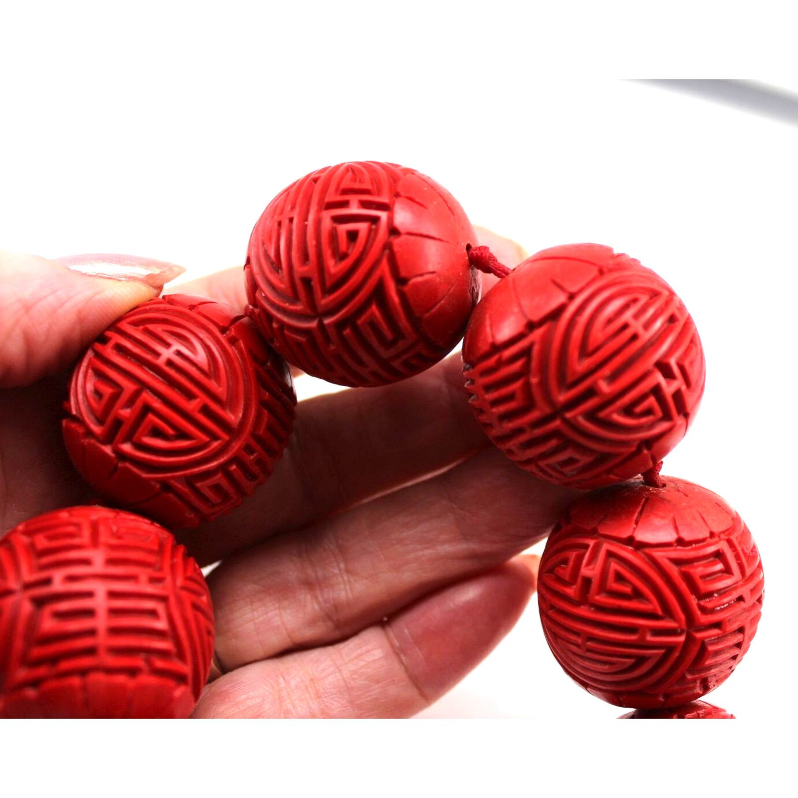 Other Giant 30mm Carved Red Cinnabar Bead Statement Necklace Size ONE SIZE - 2 Thumbnail