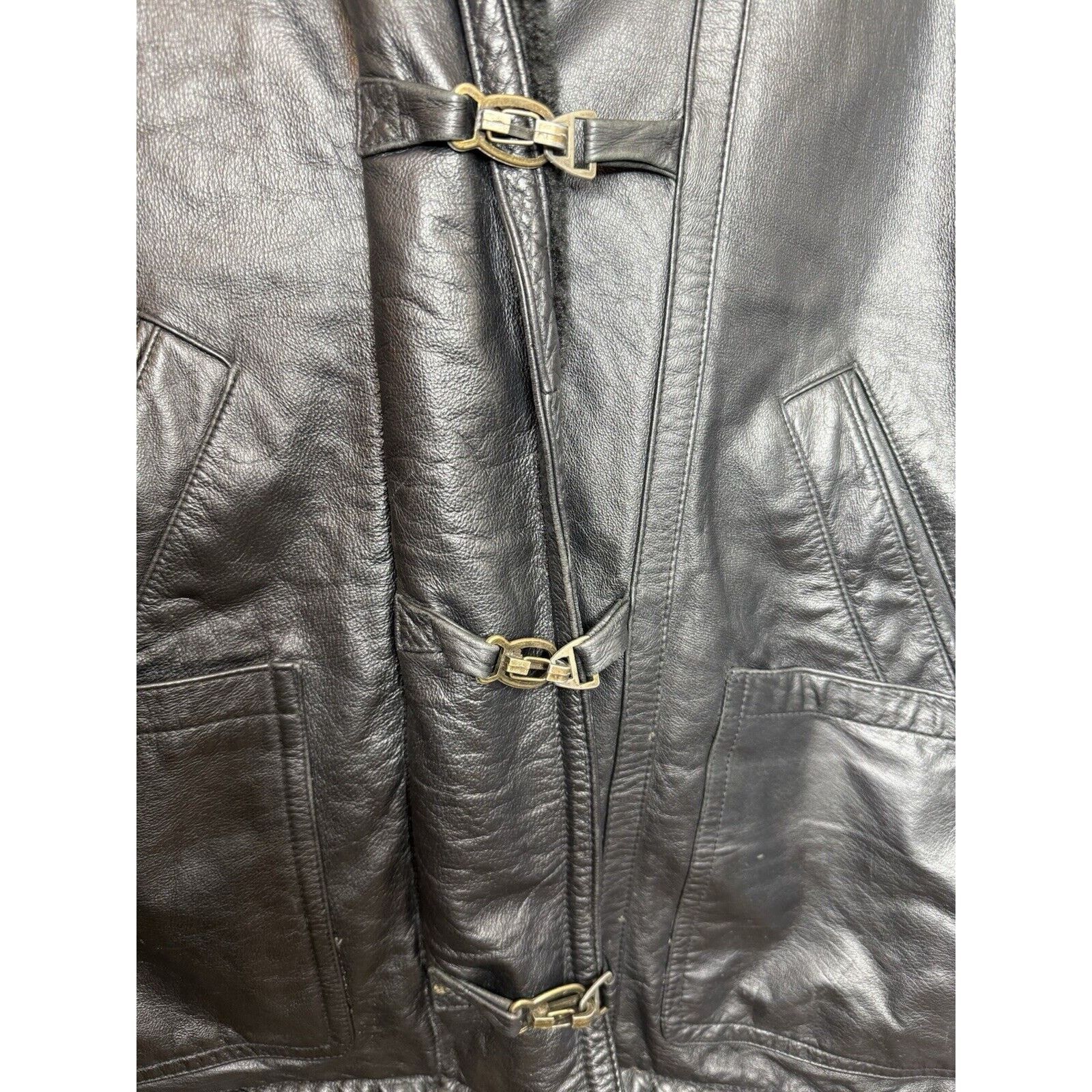 & Other Stories Charles Klein Leather Jacket Mens Large Black Faux Fur Lined Size US L / EU 52-54 / 3 - 3 Thumbnail
