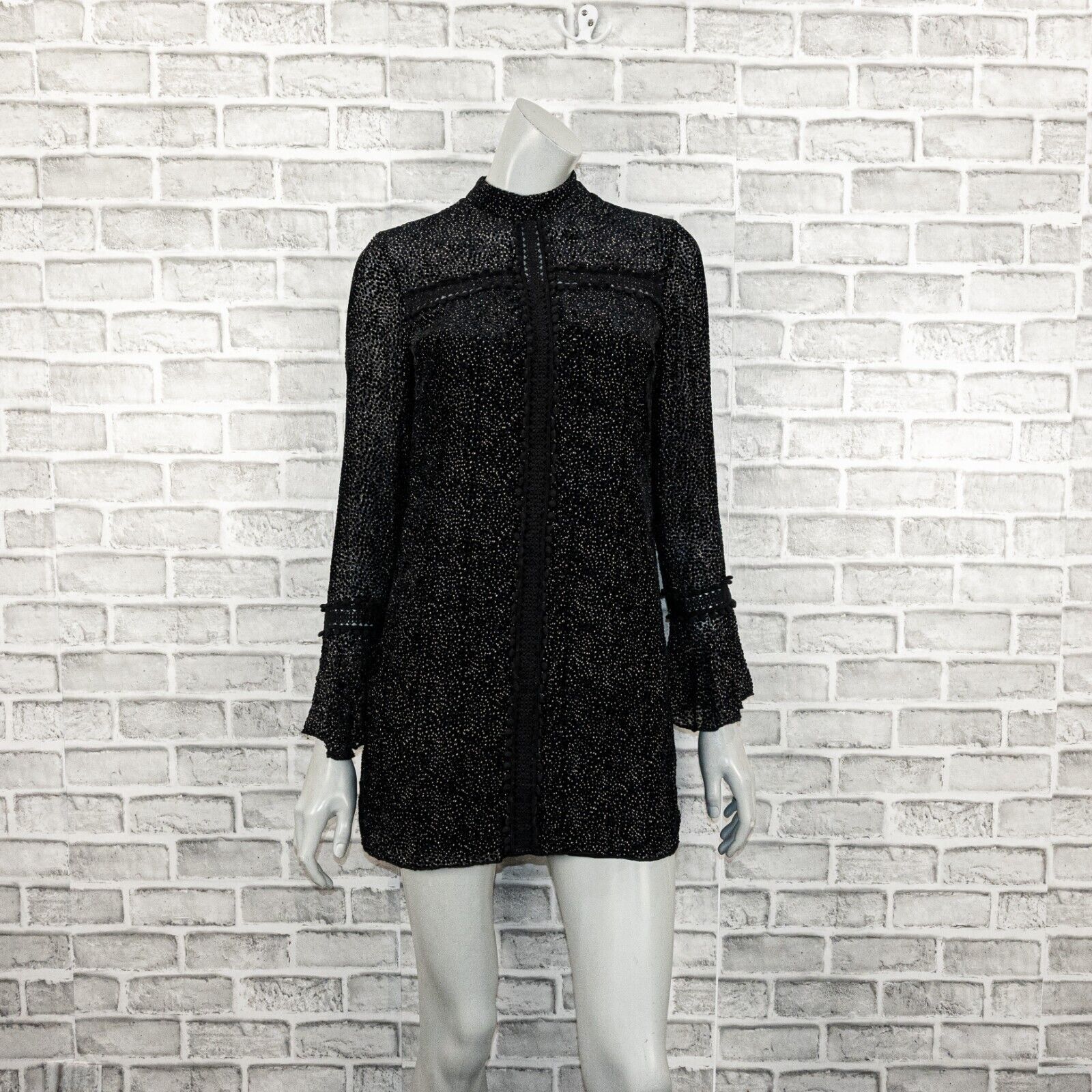 Saylor SAYLOR NYC Long Sleeve Mini Dress sheer shoulder black specs Size S / US 4 / IT 40 - 2 Thumbnail