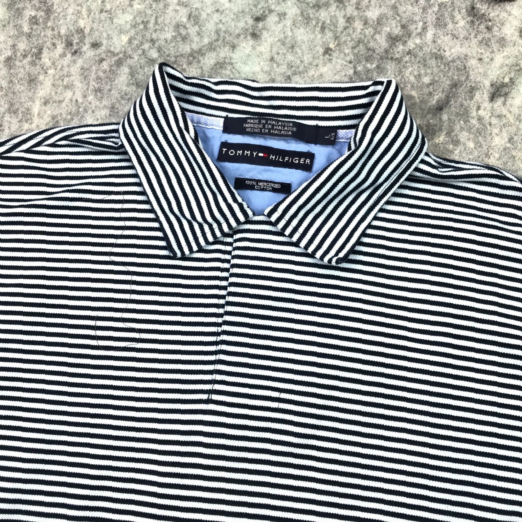 Tommy Hilfiger Tommy Hilfiger Polo Shirt Mens Large Blue White Striped Mercerized Cotton Size US L / EU 52-54 / 3 - 4 Thumbnail