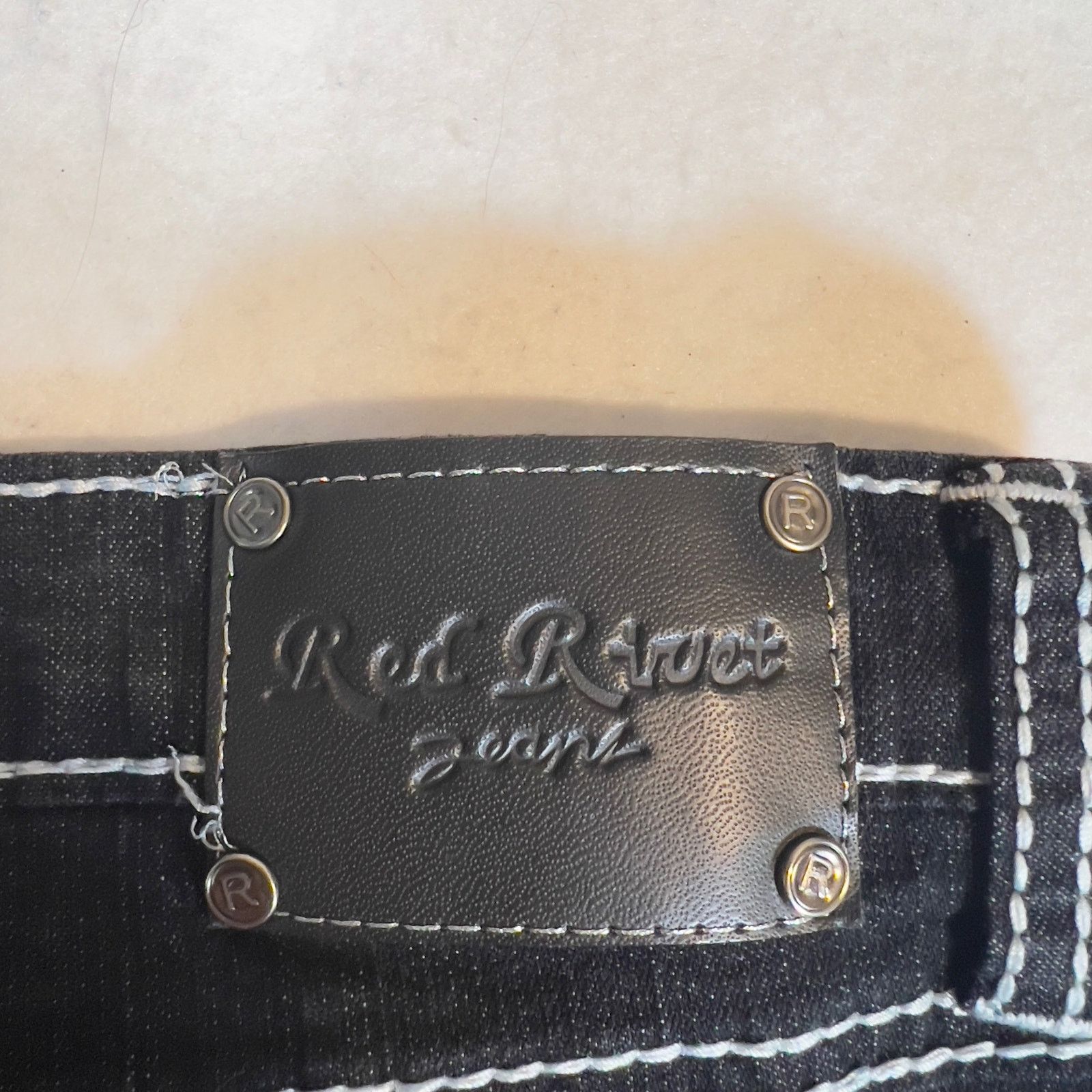 Other Red Rivet Jeans Woman's Medium Black/ White Stitch 29W x 30L Size 29" - 3 Thumbnail