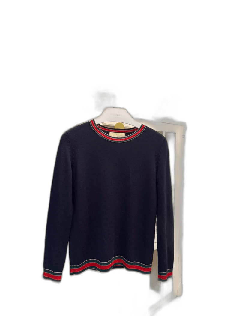 Gucci Gucci Navy Sweater with Stripe Trim Size M / US 6-8 / IT 42-44 - 1 Thumbnail