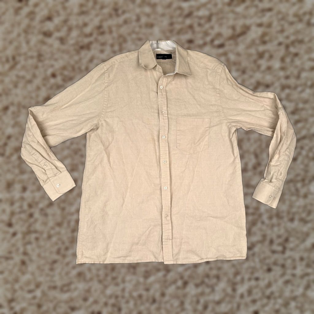Vintage August Silk Button-Up Shirt Men Medium Beige 100% Cotton Long Sleeve Pockets Casual Workwear All Seasons Fall Spring Summer Winter (M) Mens Size US M / EU 48-50 / 2 - 1 Thumbnail