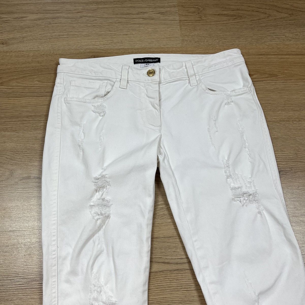 Dolce & Gabbana Dolce & Gabbana White Distressed Denim Skinny Jeans Zip Size 28" / US 6 / IT 42 - 7 Thumbnail