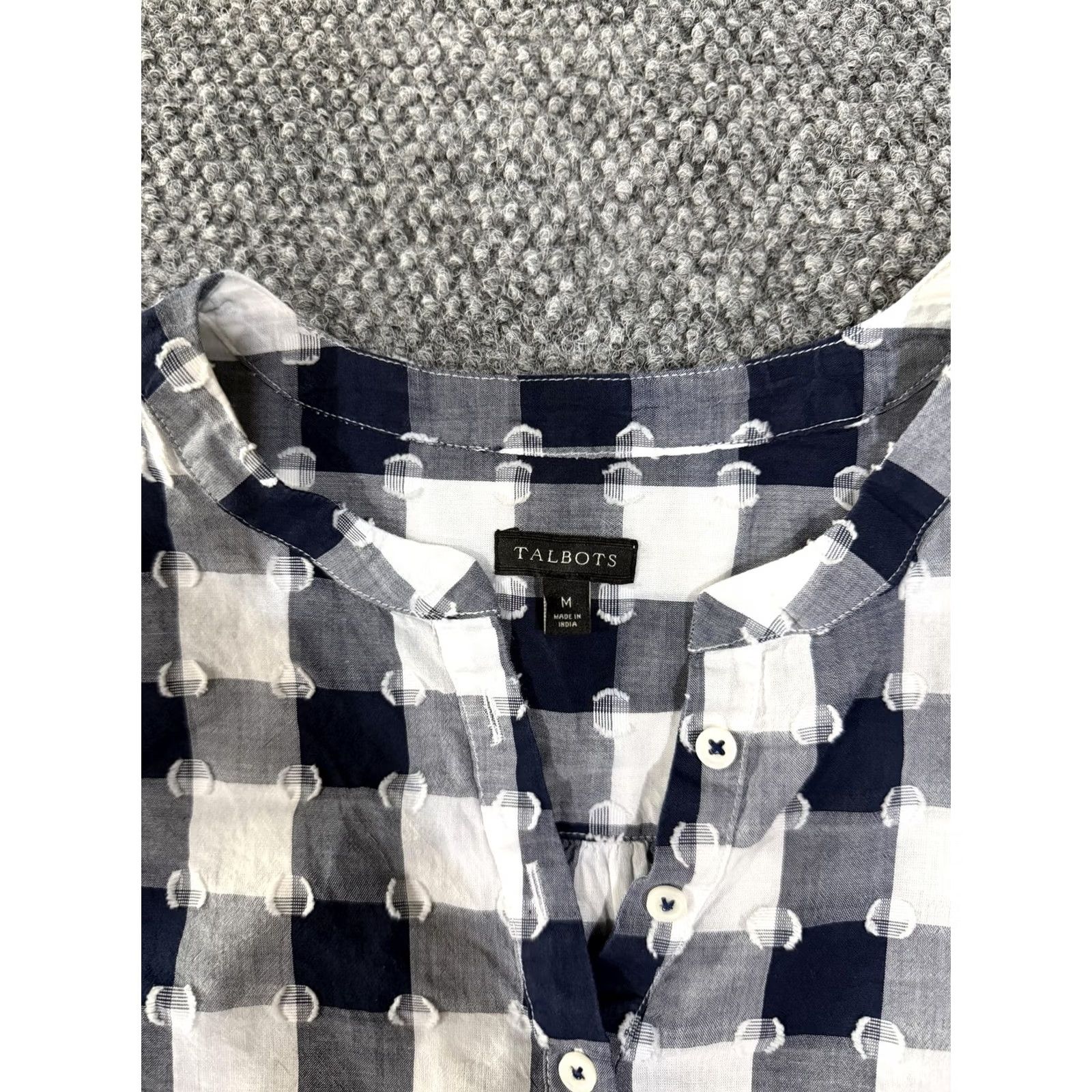 Talbots Talbots Shirt Womens Medium Blue Check Plaid Henley Long Sleeve Tunic Top Size M / US 6-8 / IT 42-44 - 3 Thumbnail