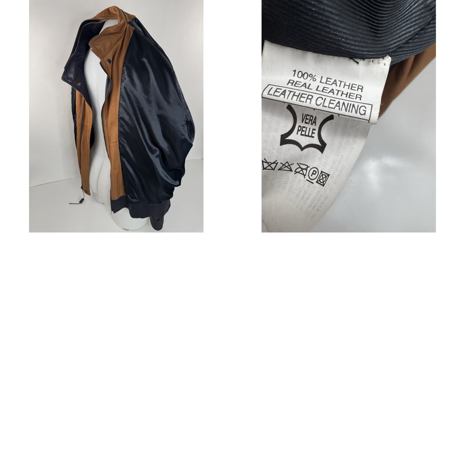 Vintage BORGO ANTICO Bomber Jacket 2 Tone Soft LEATHER Mens 50 Dark Gray / Brown Leather Jacket Mens Bomber 50 EXCELLENT Size US M / EU 48-50 / 2 - 8 Thumbnail