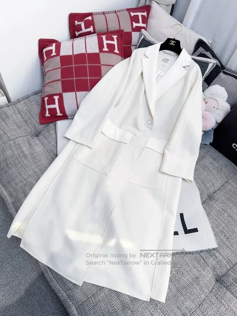 Hermes Hermes Classic white cashmere and leather mix coat Size XXS / US 00 / IT 34 - 8 Thumbnail