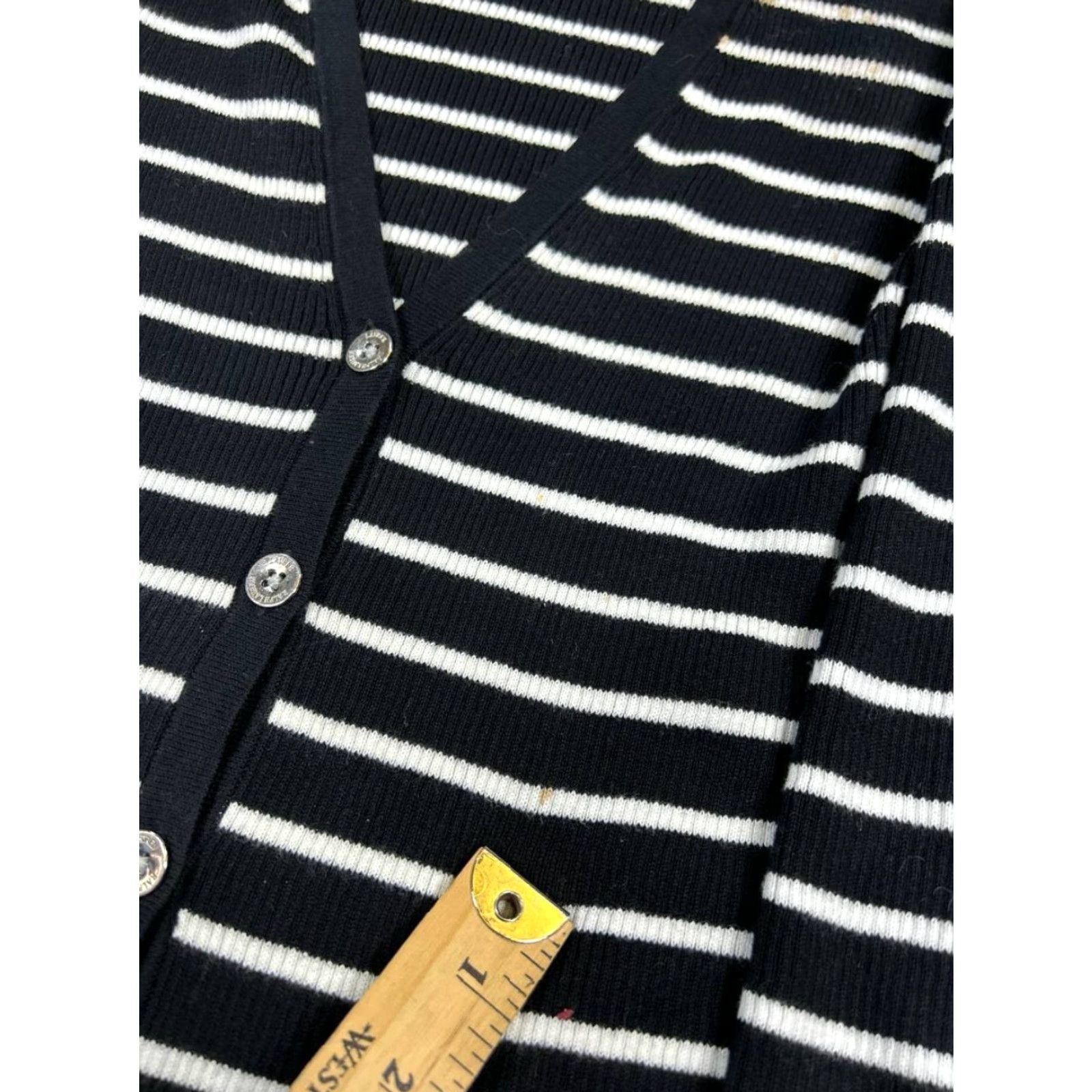 Ralph Lauren Lauren Ralph Lauren Sweater Cardigan Womens S Black White Yellow Knit Striped V-Neck Long Sleeve Cotton Casual Regular Vintage No (note: avoid N/A). Size S / US 4 / IT 40 - 5 Thumbnail