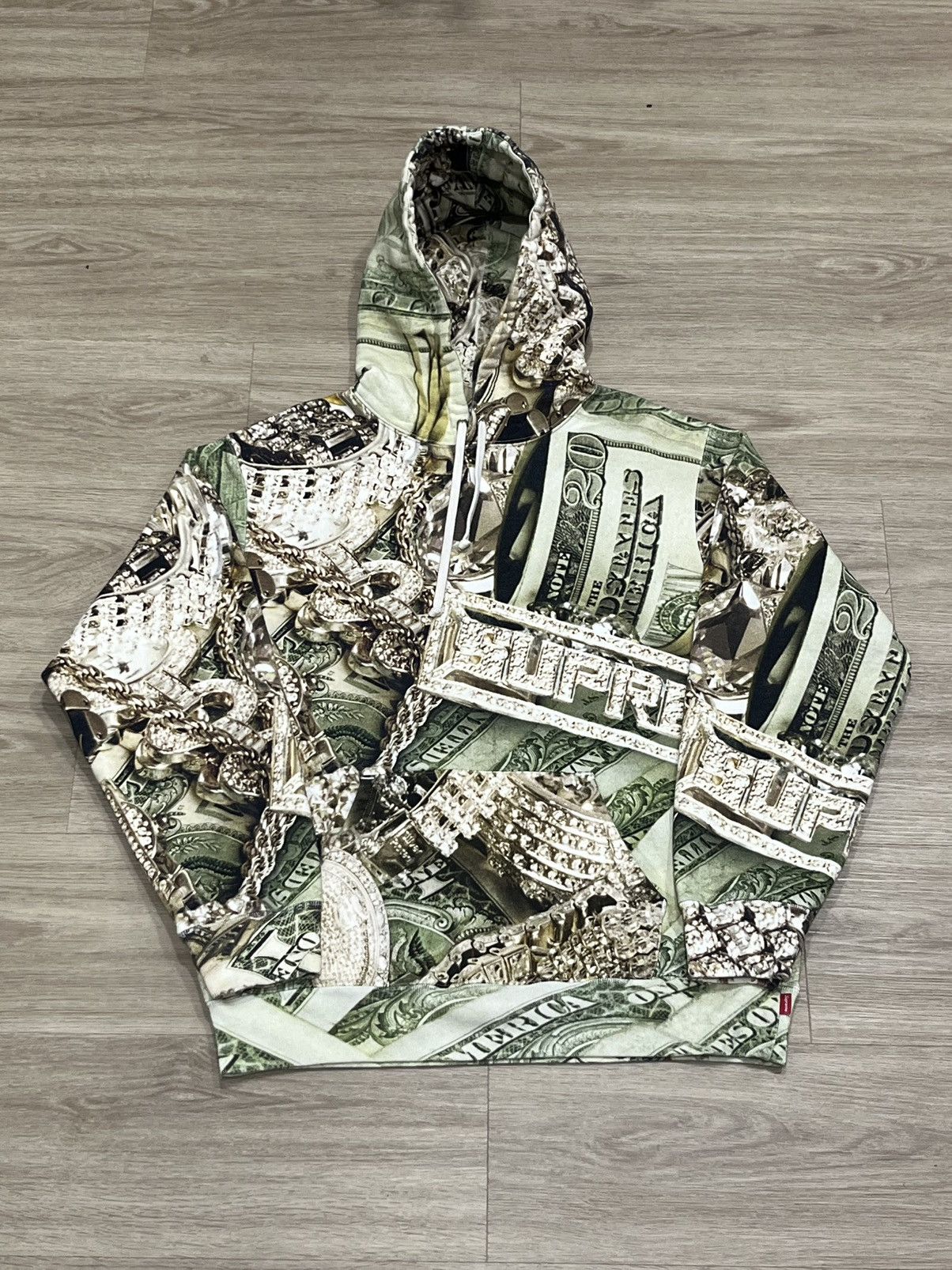 image of Ss20 Supreme Bling Green Hooded Sweatshirt Hoodie Medium, Men's