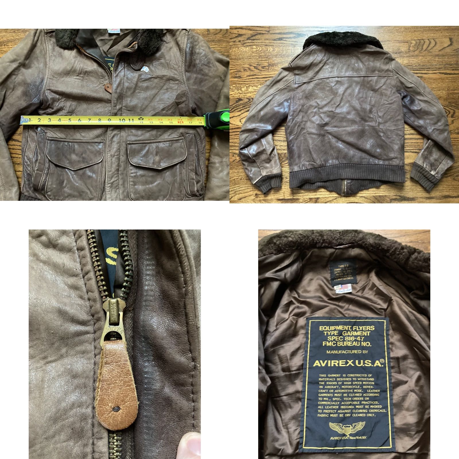Avirex VINTAGE Avirex A-2 Leather Bomber Jacket Mens 38 USA Brown Flight Bomber Collared 30-1415 Size US XXS / EU 40 - 9 Thumbnail