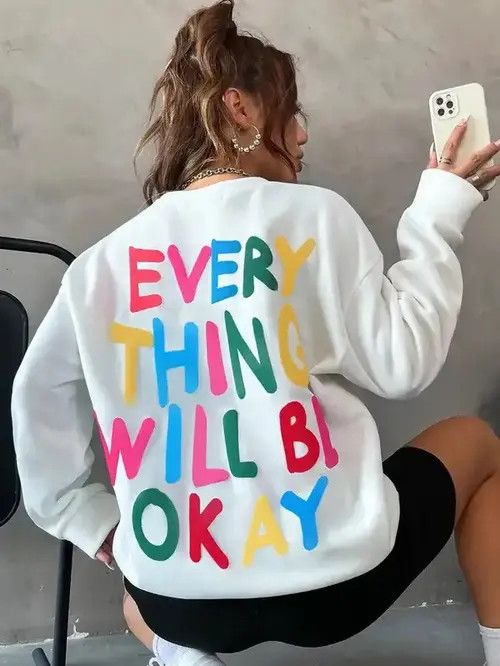 Japanese Brand × Vintage Fashion Womans Sweatshirt Everything Will Be Okay Letter Size L / US 10 / IT 46 - 2 Thumbnail
