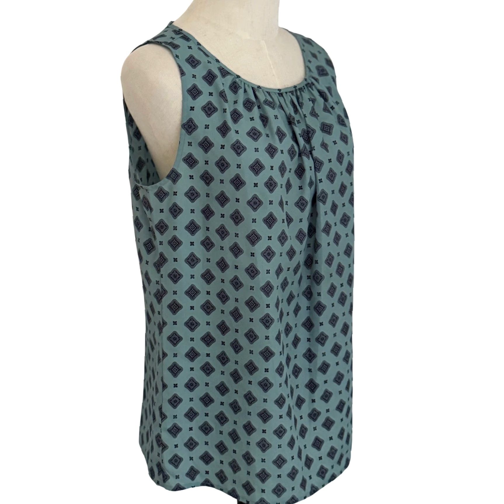 Loft LOFT Womens Tank Top Geometric Pleated Navy Green Office Workwear Casual Modern Shirt Adult M Sleeveless Blouse Size M / US 6-8 / IT 42-44 - 4 Thumbnail